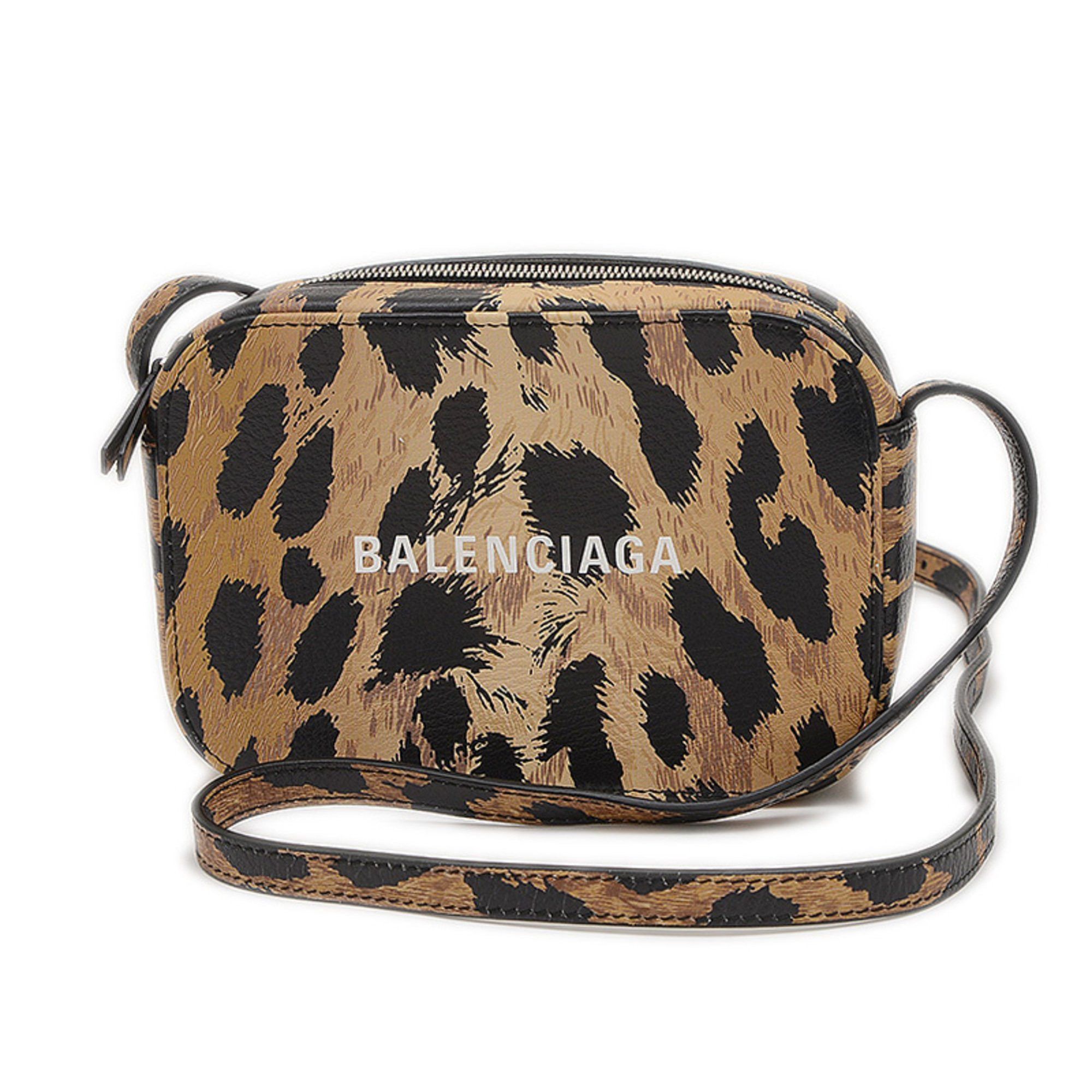 Balenciaga Everyday Camera Bag Leopard Leather Brown Black 552372, Women's