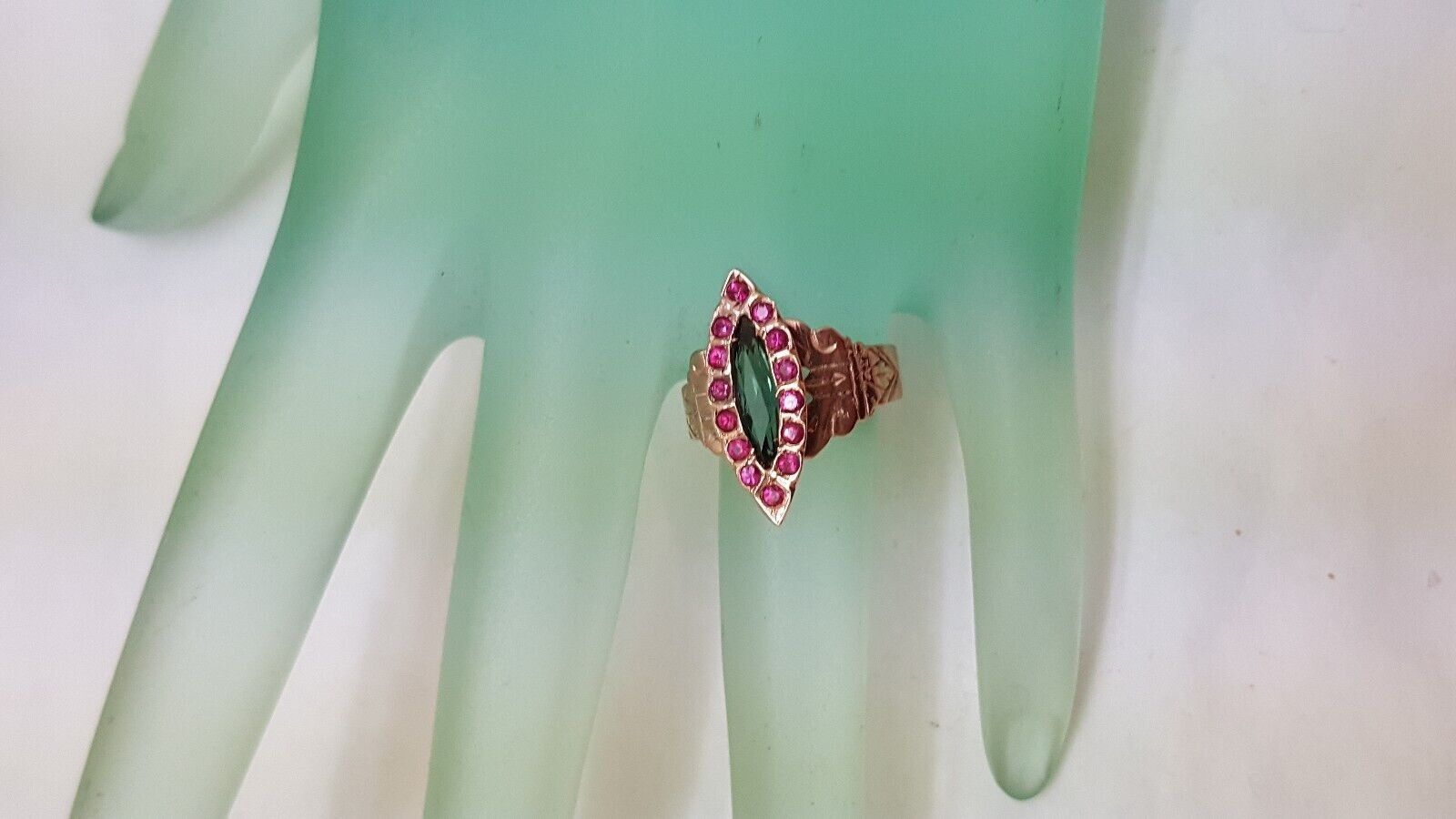 Other Antique 14k Gold Ring: Rubies & Green Tourmaline 1860's Size ONE SIZE - 5 Thumbnail