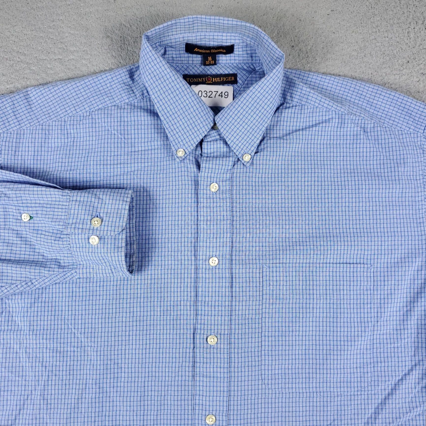 Tommy Hilfiger Tommy Hilfiger Dress Shirt Mens 16 Blue Check Button Up Long Sleeve Casual Size 42R - 2 Thumbnail