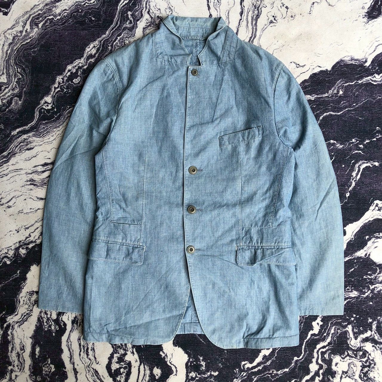 Lemaire × Uniqlo Uniqlo and Lemaire Chambray Collarless Jacket Size US M / EU 48-50 / 2 - 1 Thumbnail