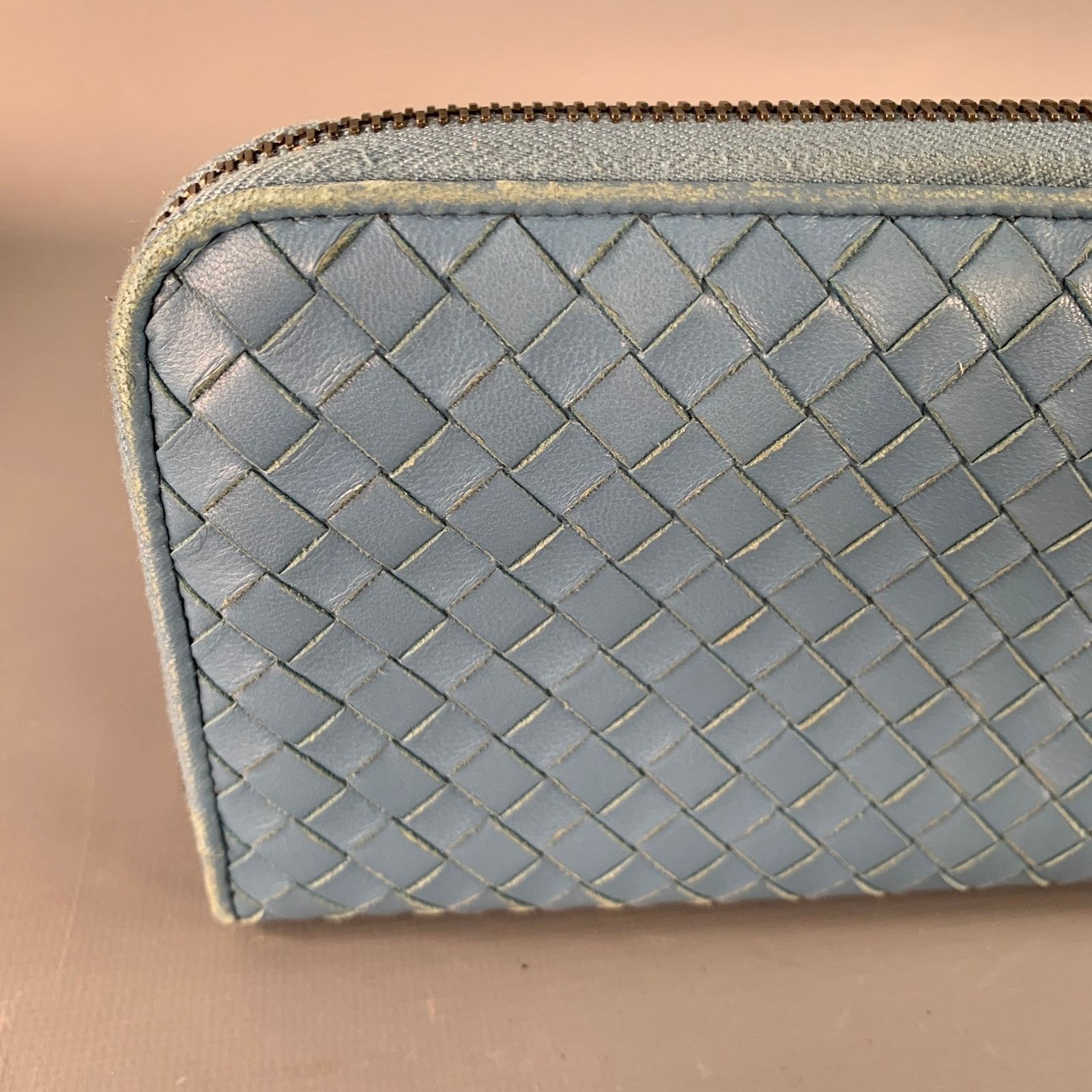 Bottega Veneta Blue Woven Intrecchiato Leather Zipper Checkbook Wallet Size ONE SIZE - 6 Thumbnail
