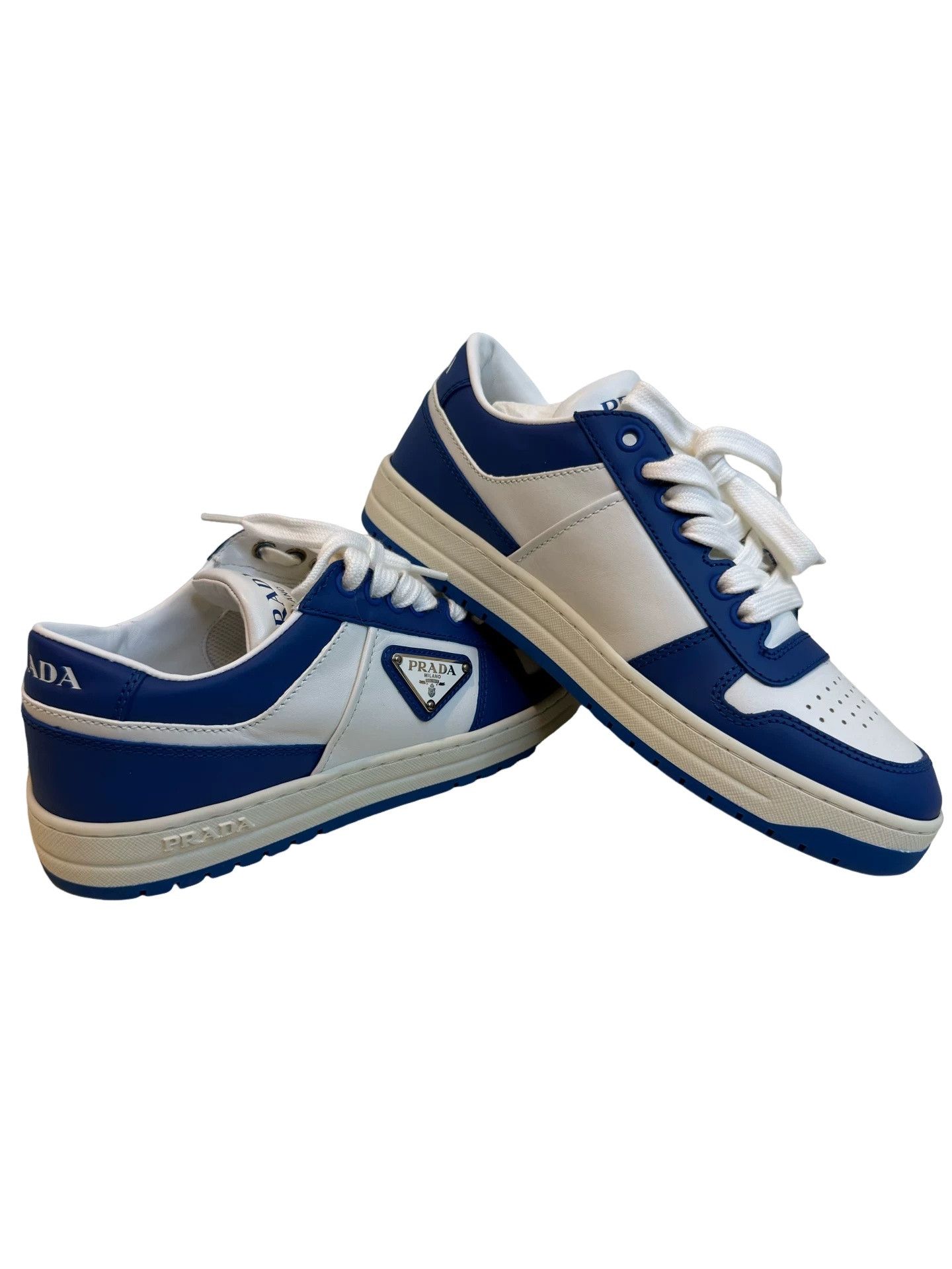 Prada Prada White & Blue Leather Sneakers 37.5 Size US 7.5 / IT 37.5 - 1 Thumbnail
