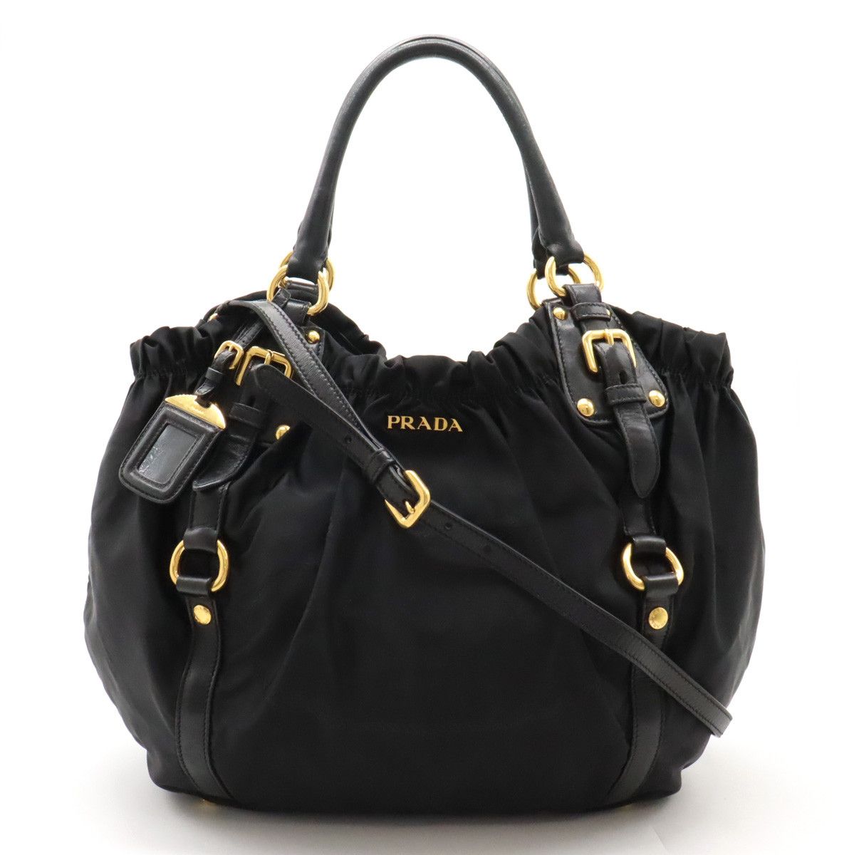 Prada Prada Prada Nylon/Leather Logo Jacquard 2WAY Tote Bag Canvas Tote Bag in Very Good Condition Size ONE SIZE - 1 Thumbnail