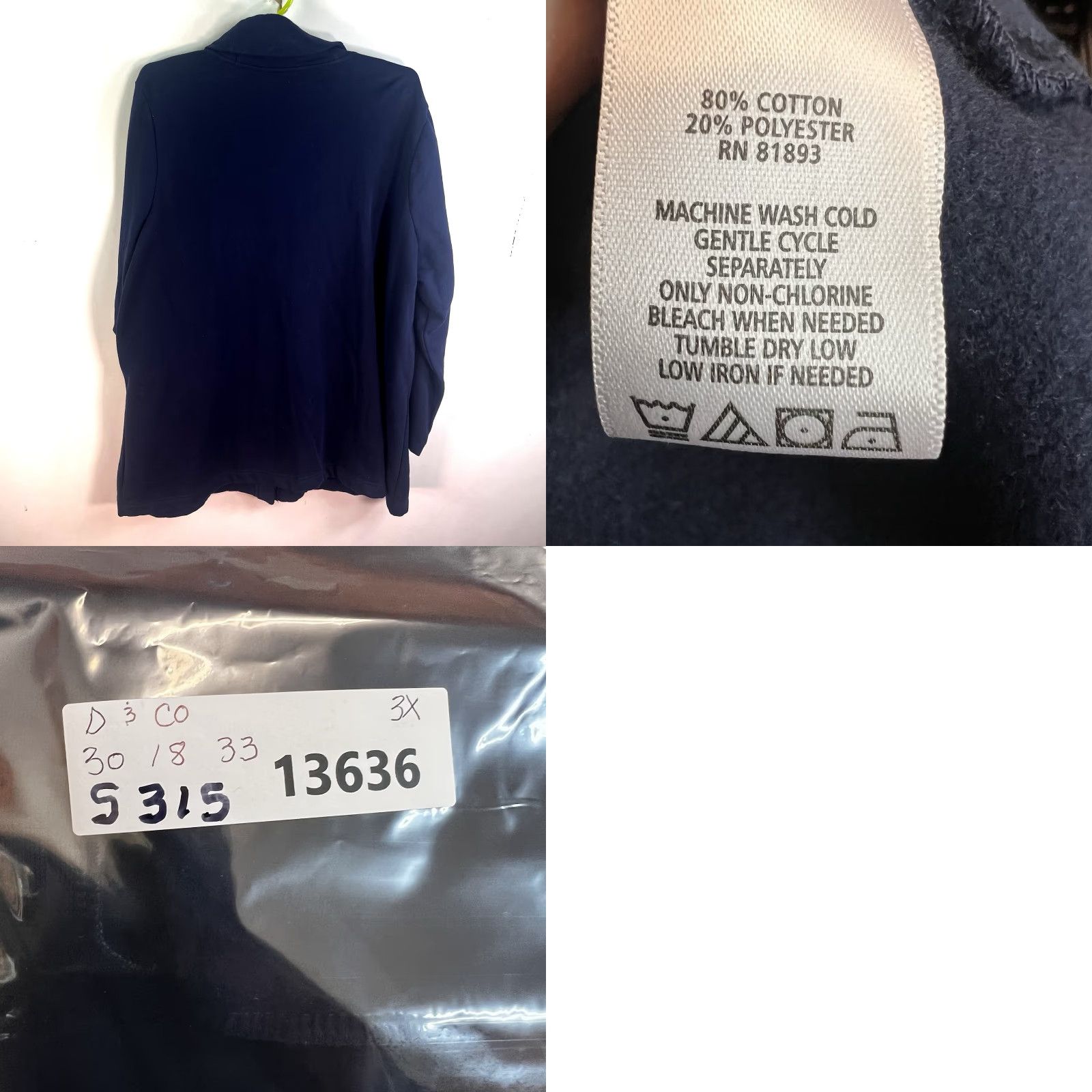 CO D & Co Essentials Button-Up Cardigan Sweater Jacket 3X Womens Pockets Navy Size XXL / US 16-18 / IT 52-54 - 8 Thumbnail