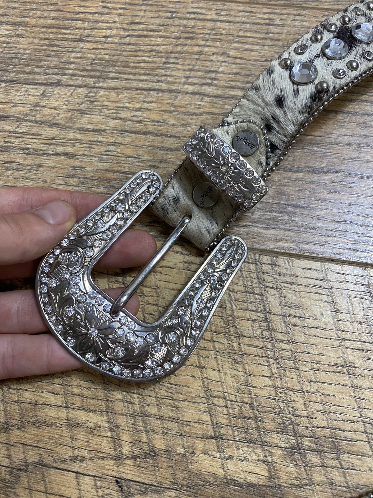 Japanese Brand BHW Western Rhinestone Cowhide Belt Size ONE SIZE - 3 Thumbnail