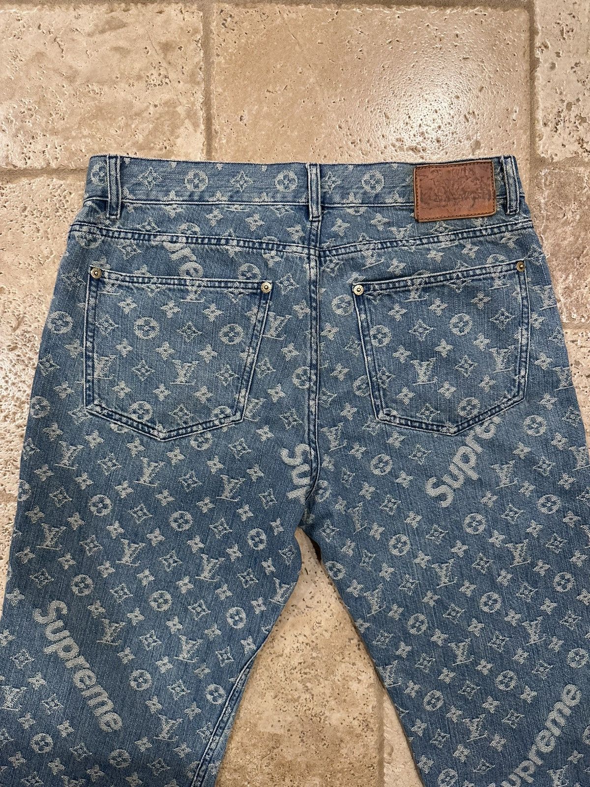 Louis Vuitton x Supreme Jacquard Monogram Blue Denim Jeans
