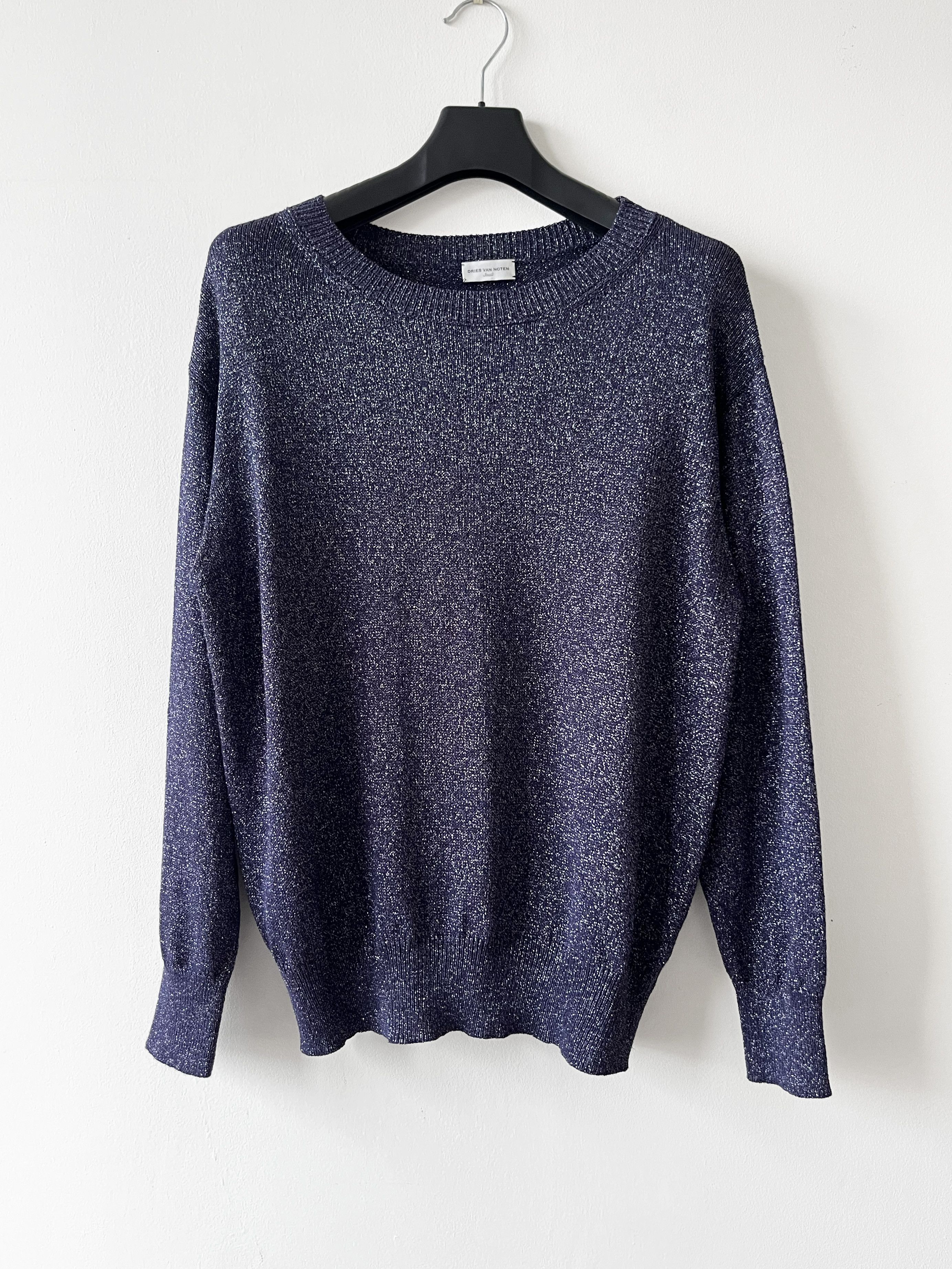 Dries Van Noten Dries van Noten navy sparkly metallic knit sweater Size S / US 4 / IT 40 - 1 Thumbnail