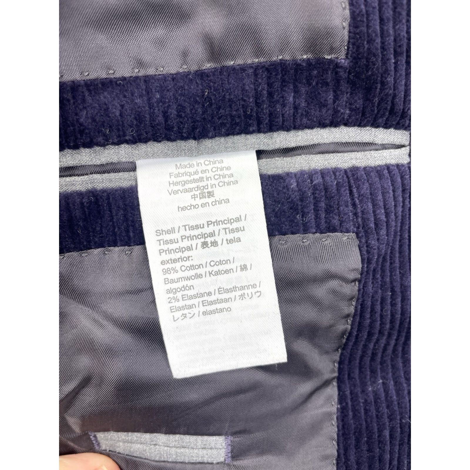 J.Crew VINTAGE J.CREW Blazer Jacket Corduroy Plum Two-Button Slim Fit Navy Dark Plum Mens 44 Regular Notch Lapel Size 44R - 6 Thumbnail