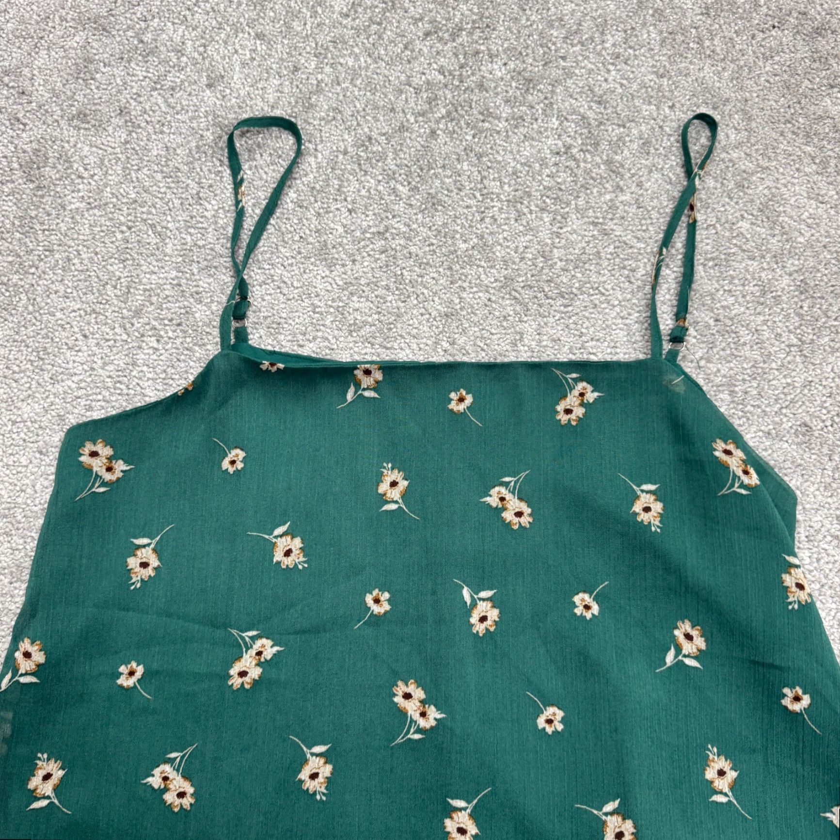 Vintage All In Favor Floral Camisole Tank Top Womens L Green Spaghetti Chiffon Boho Beach 90s? Size L / US 10 / IT 46 - 3 Thumbnail