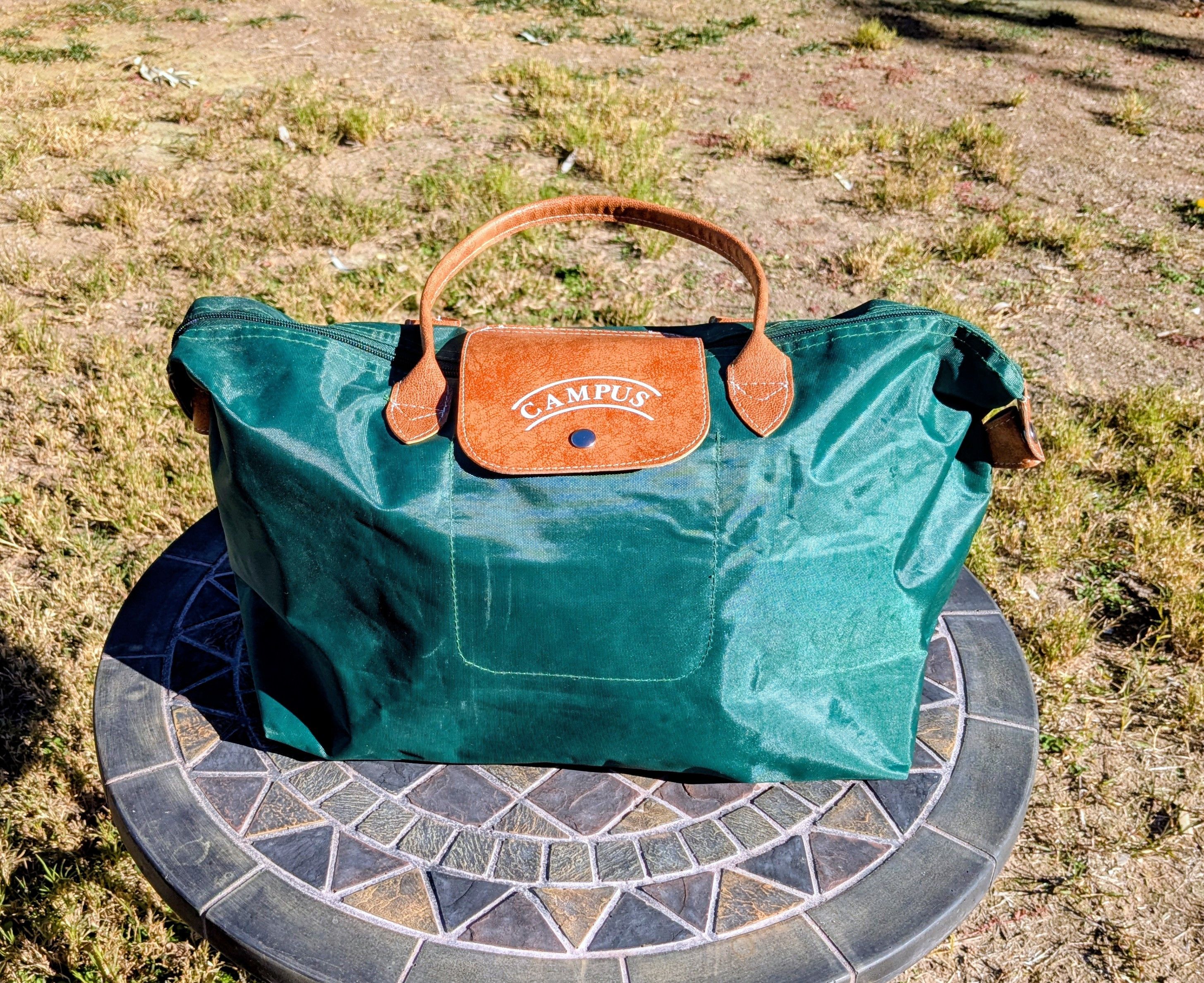 Other Vintage Campus Nylon w/Leather Accents Zip-Up Carry/Tote Bag Size ONE SIZE - 4 Thumbnail