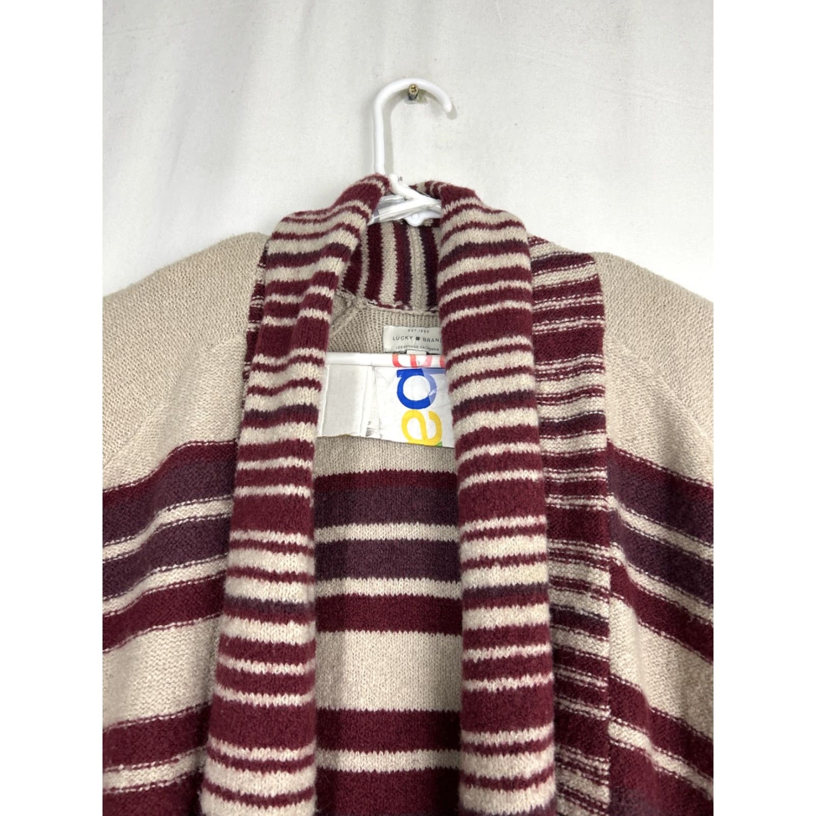 Lucky Brand Lucky Brand Cardigan Womens Medium Red Beige Striped Open Sweater Size M / US 6-8 / IT 42-44 - 3 Thumbnail