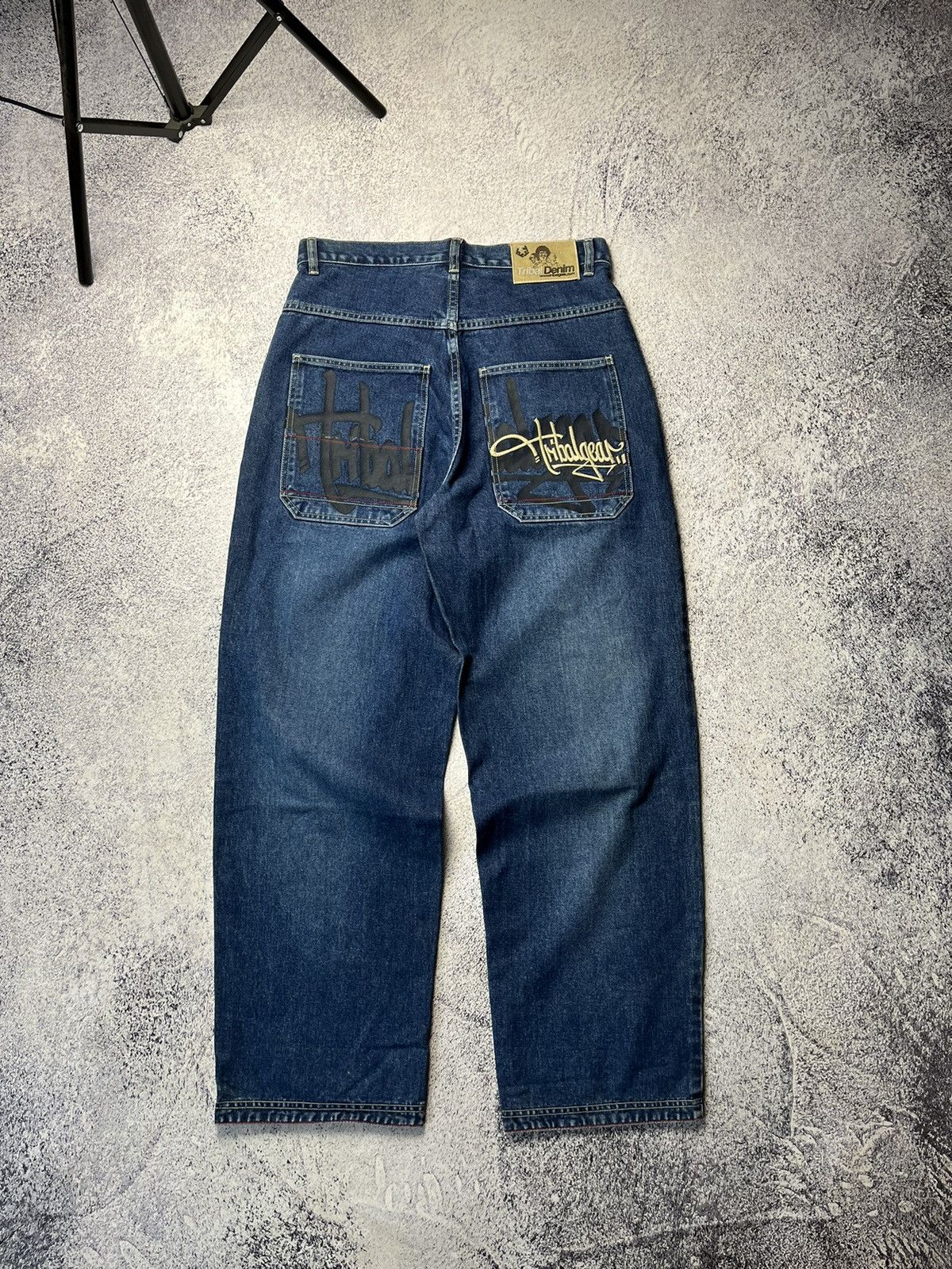 Japanese Brand Vintage Blue Embroidery Baggy Winged Jeans Y2K Size US 32 / EU 48 - 4 Thumbnail