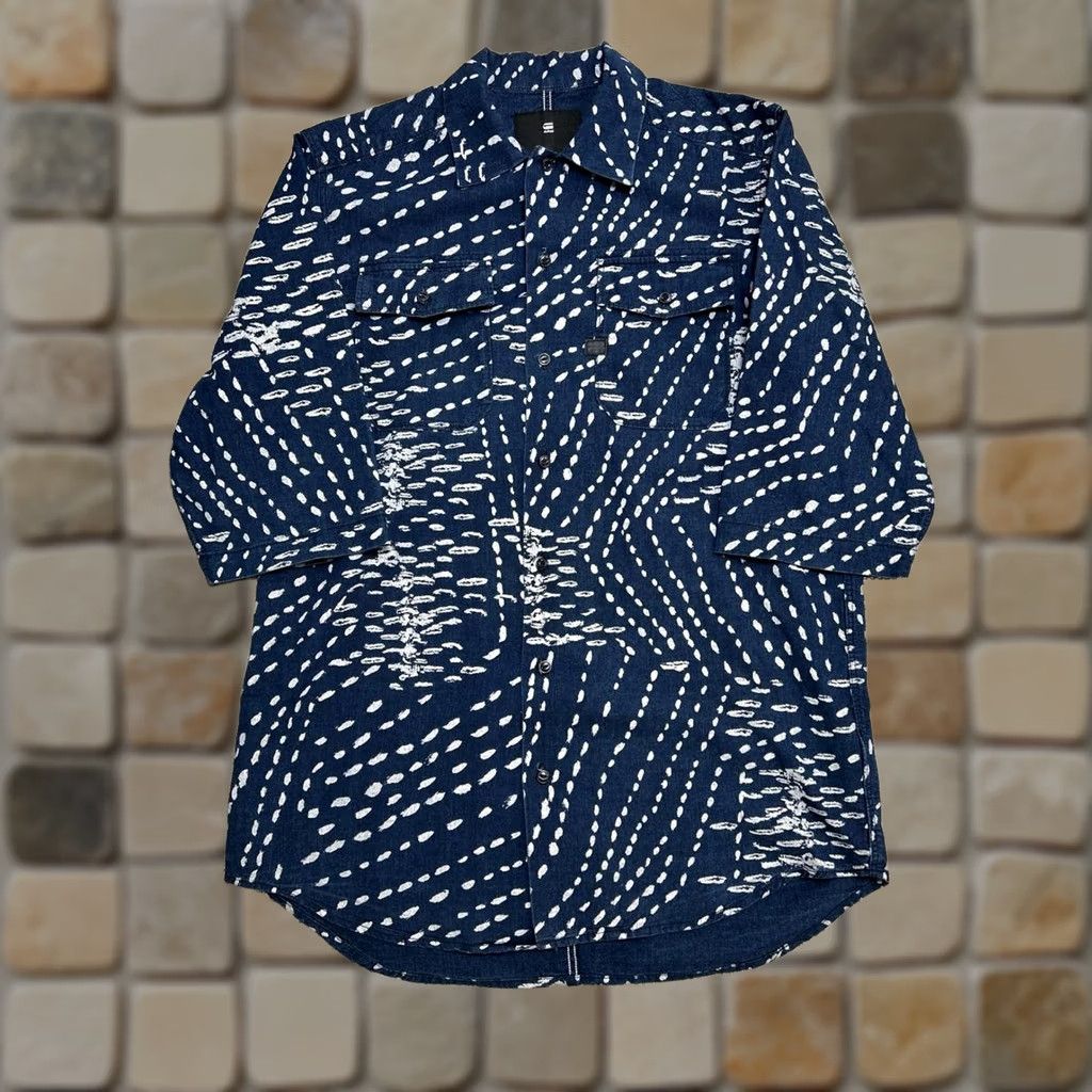 G-Star G Star Landoh Denim Shirt Mens M Blue Button-Up Geometric Pattern Casual Workwear Size US M / EU 48-50 / 2 - 1 Thumbnail