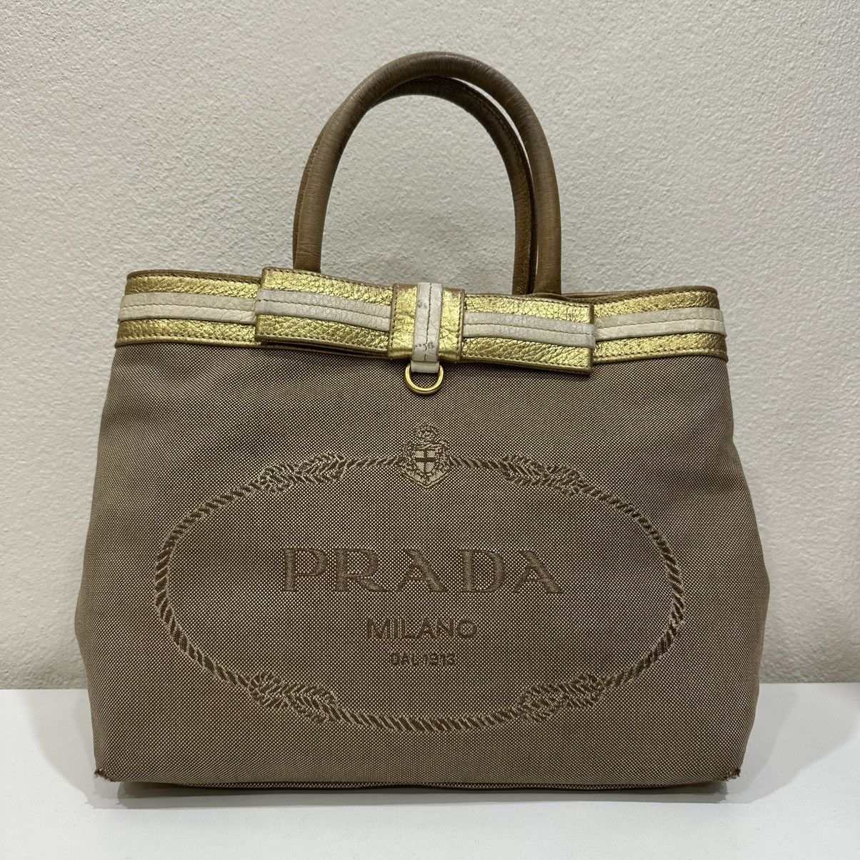 Prada PRADA JACQUARD TOTE BAG WITH A BOW ACCENT Size ONE SIZE - 3 Thumbnail