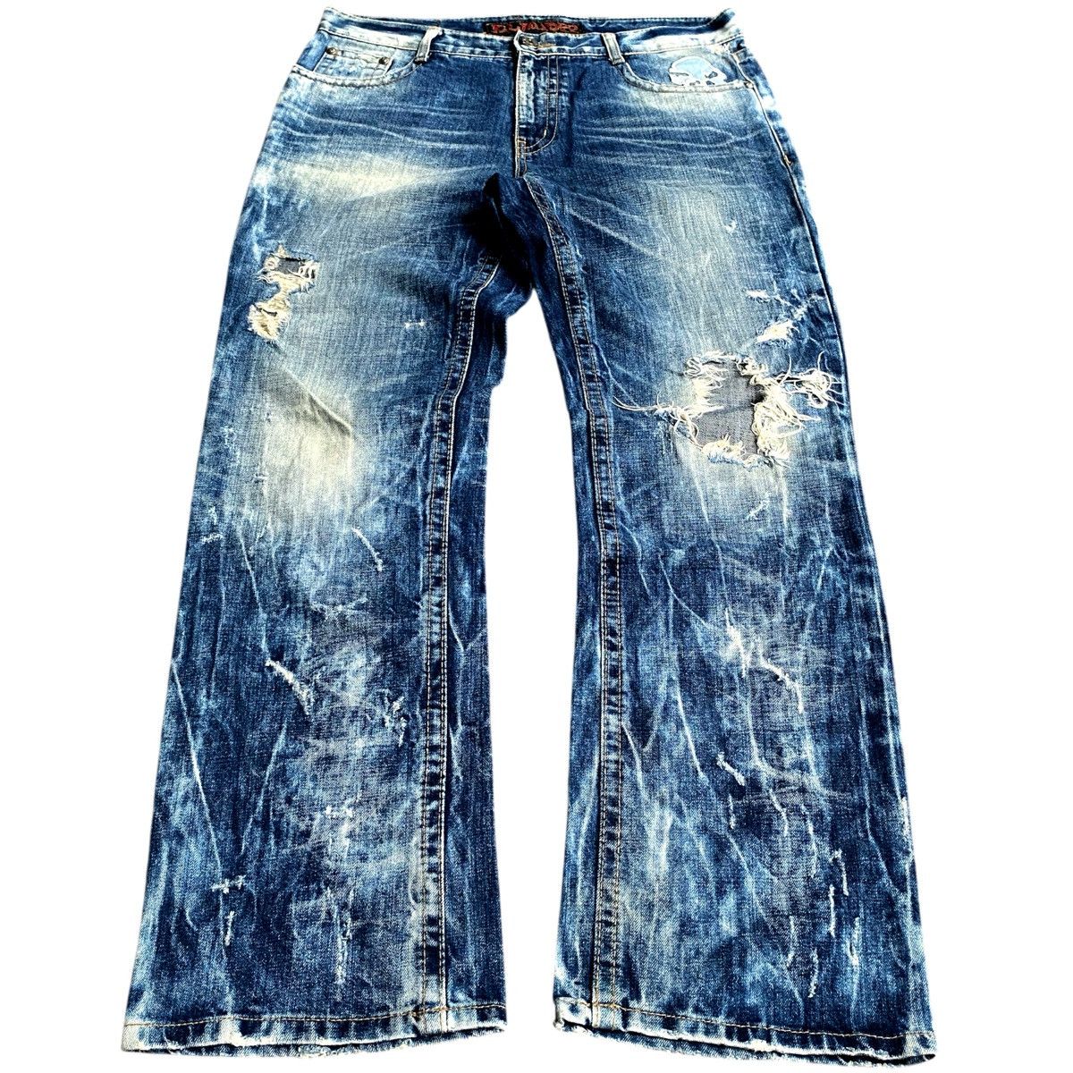 Affliction × Ed Hardy × Tornado Mart Rare Vintage Skulls Wing Embroidered Cloud Distressed Denim Size US 34 / EU 50 - 3 Thumbnail