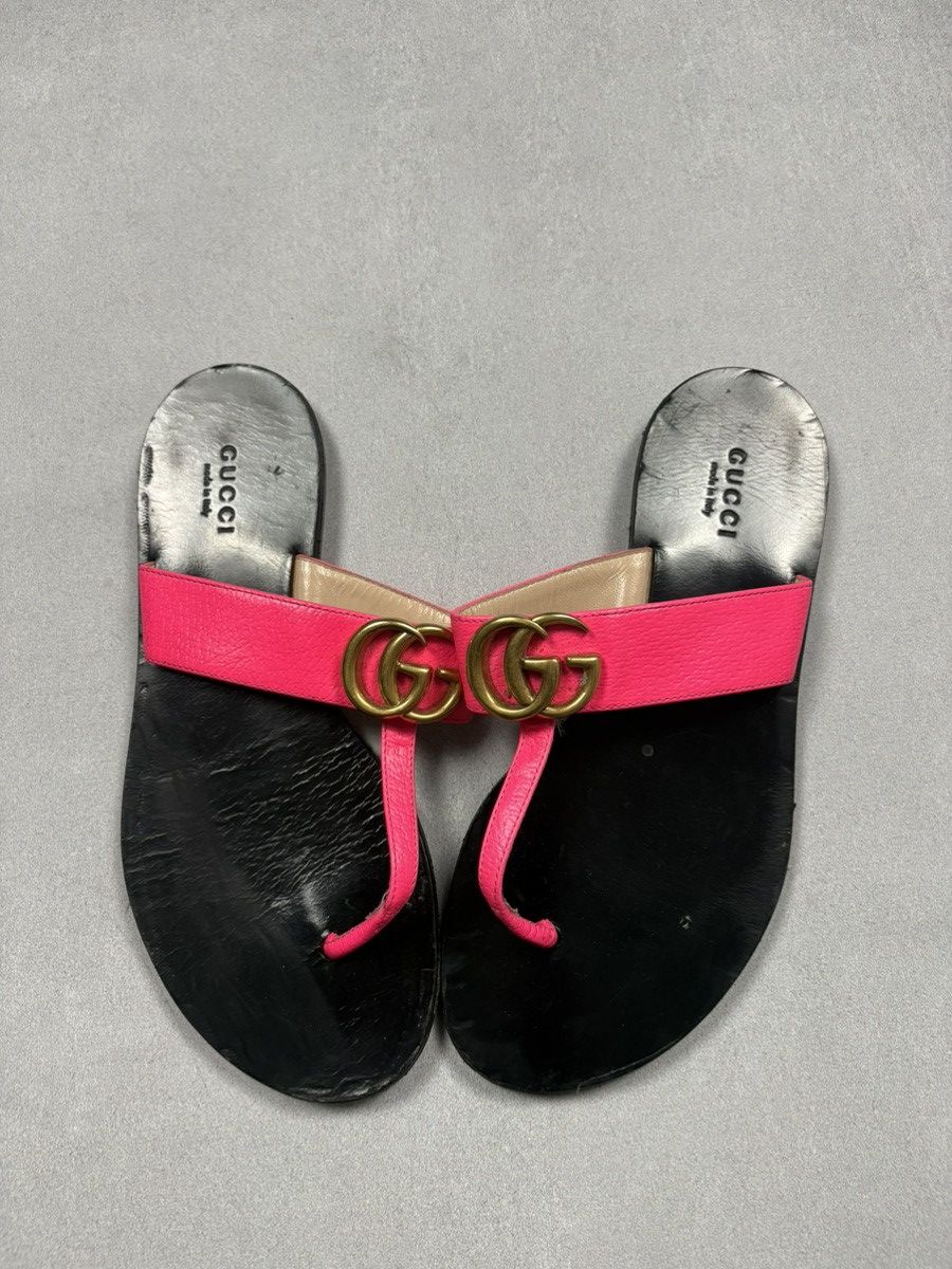 Gucci Gucci GG Marmont Thong Double G Leather Sandals Pink 36 Size US 6 / IT 36 - 6 Thumbnail