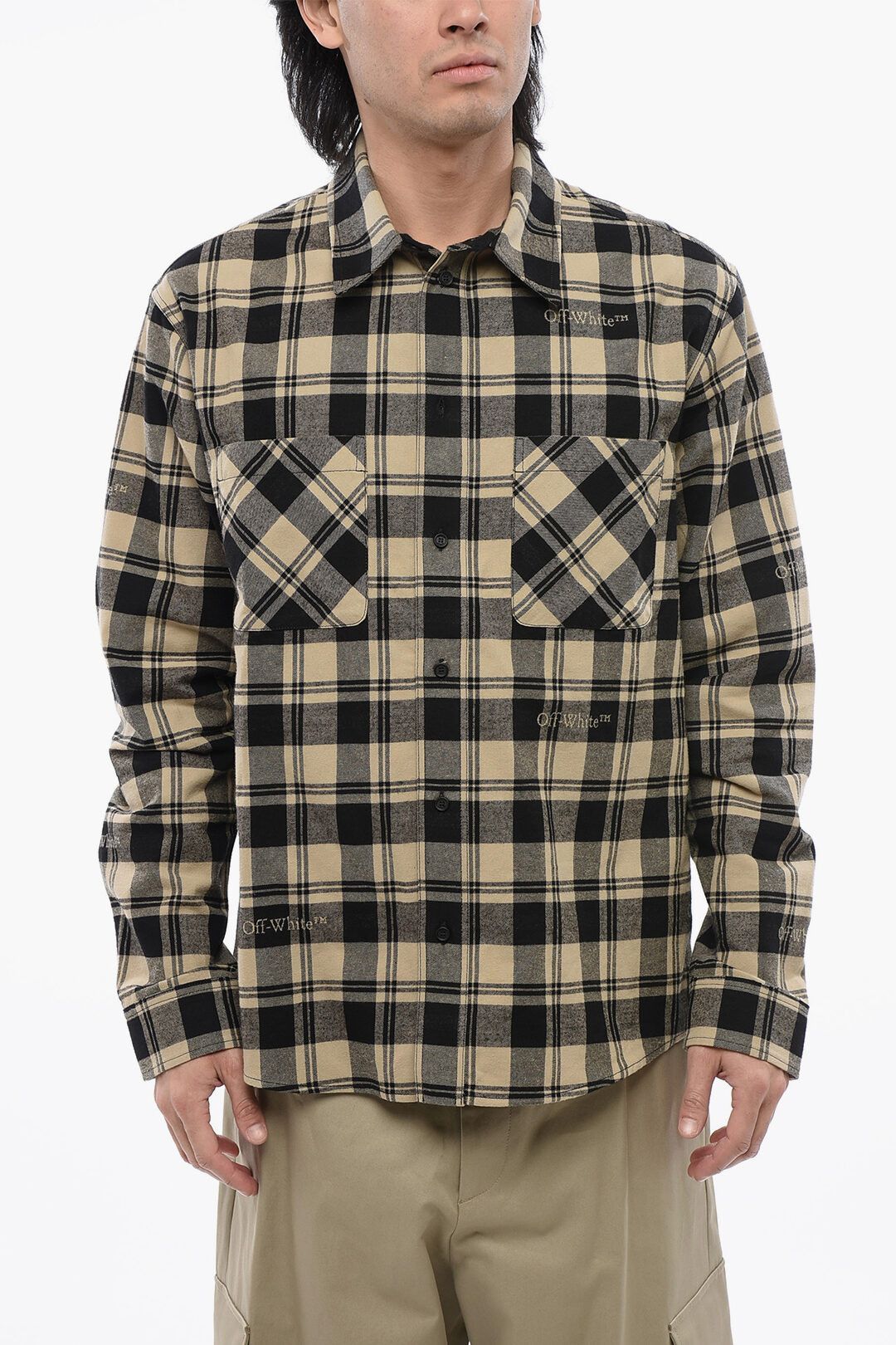 Off-White og1mm0625 Checkered Flannel Shirt in Black/Beige Size US L / EU 52-54 / 3 - 1 Thumbnail