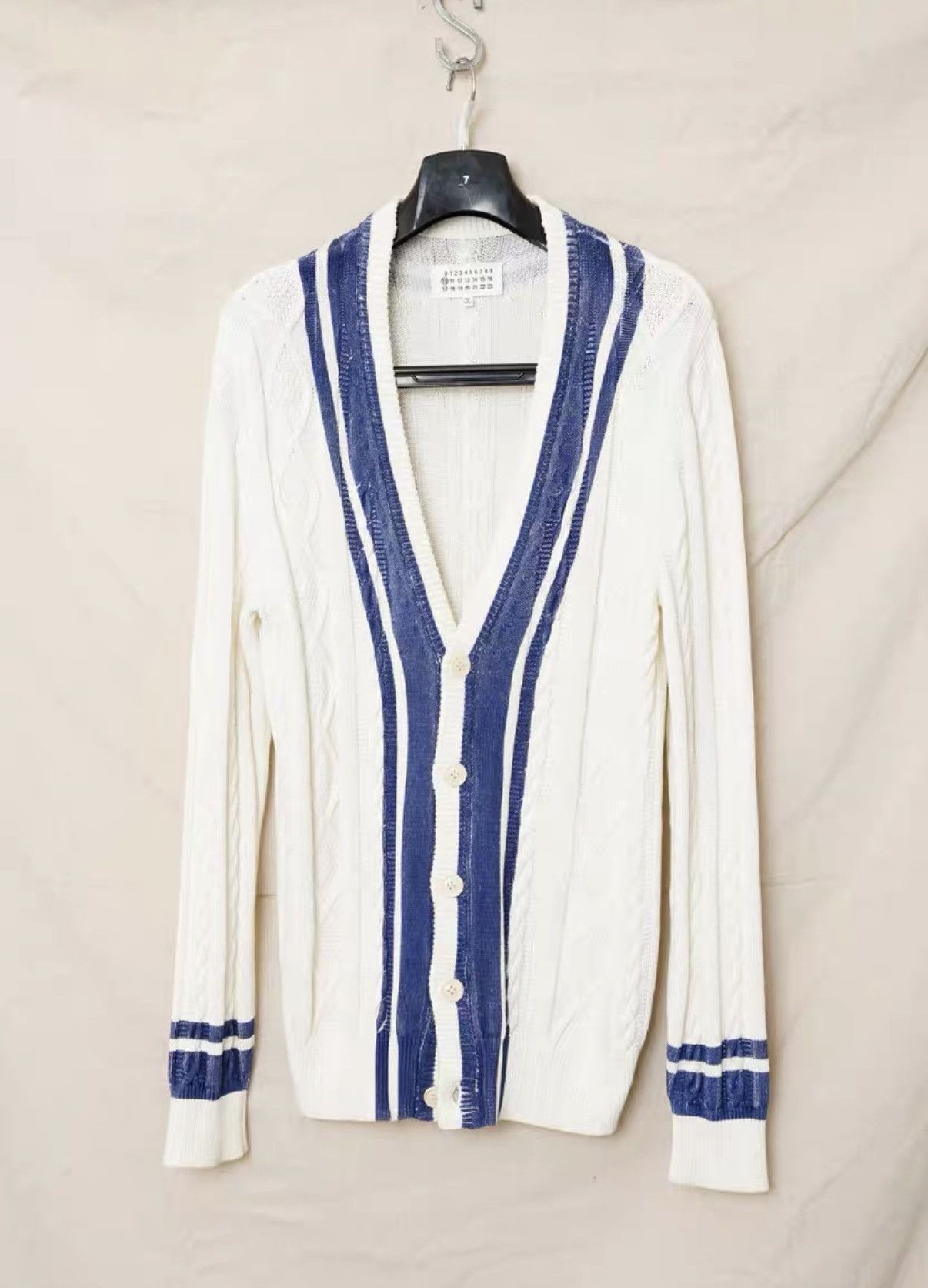 Maison Margiela White & Blue Striped Cardigan