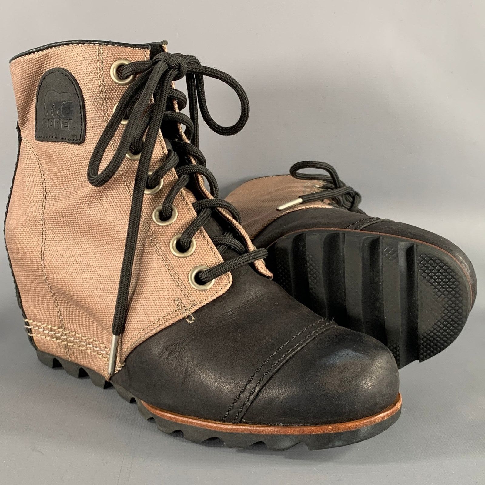 SOREL SOREL 7.5 Black Taupe Canvas Mixed Materials Wedge Boots Size US 7.5 / IT 37.5 - 5 Thumbnail