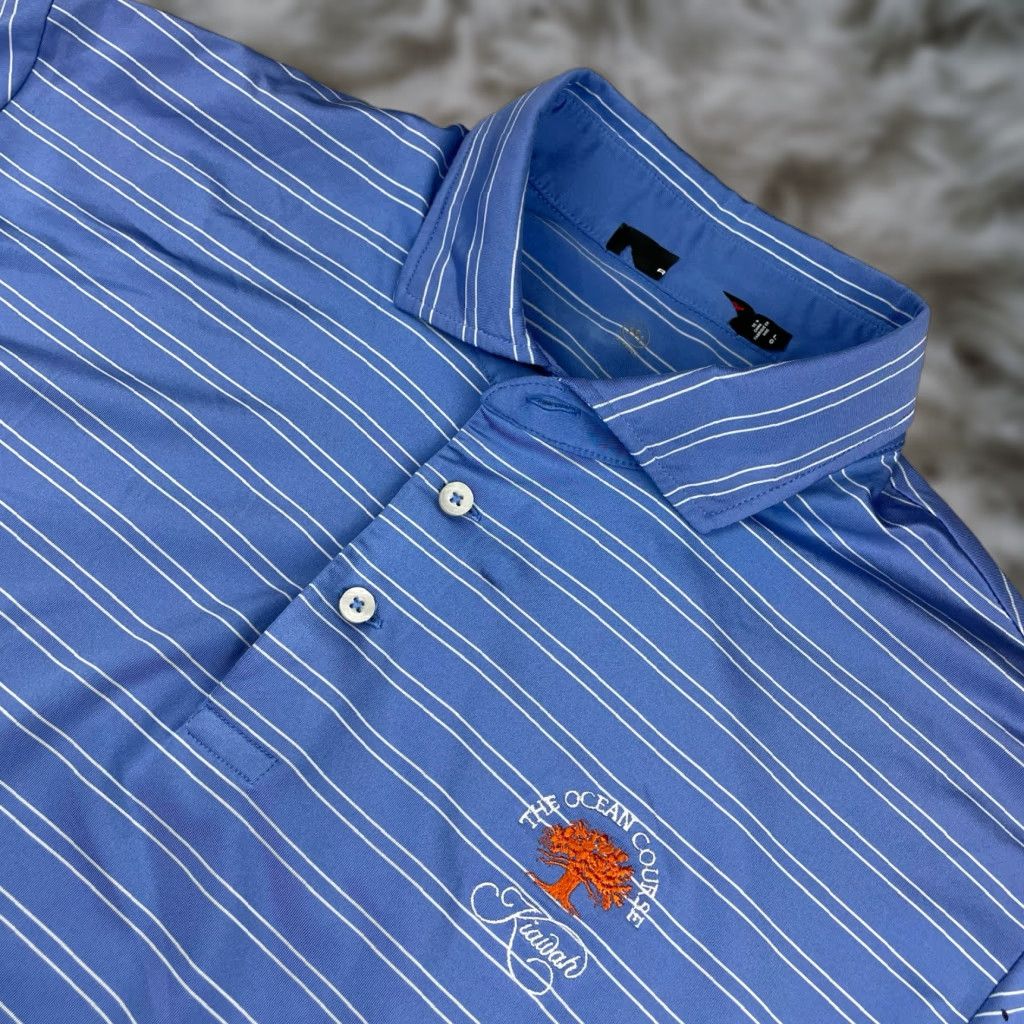 Kiawah Ocean Course x RLX Men's Performance S/S Polo Shirt Blue Stripe Large