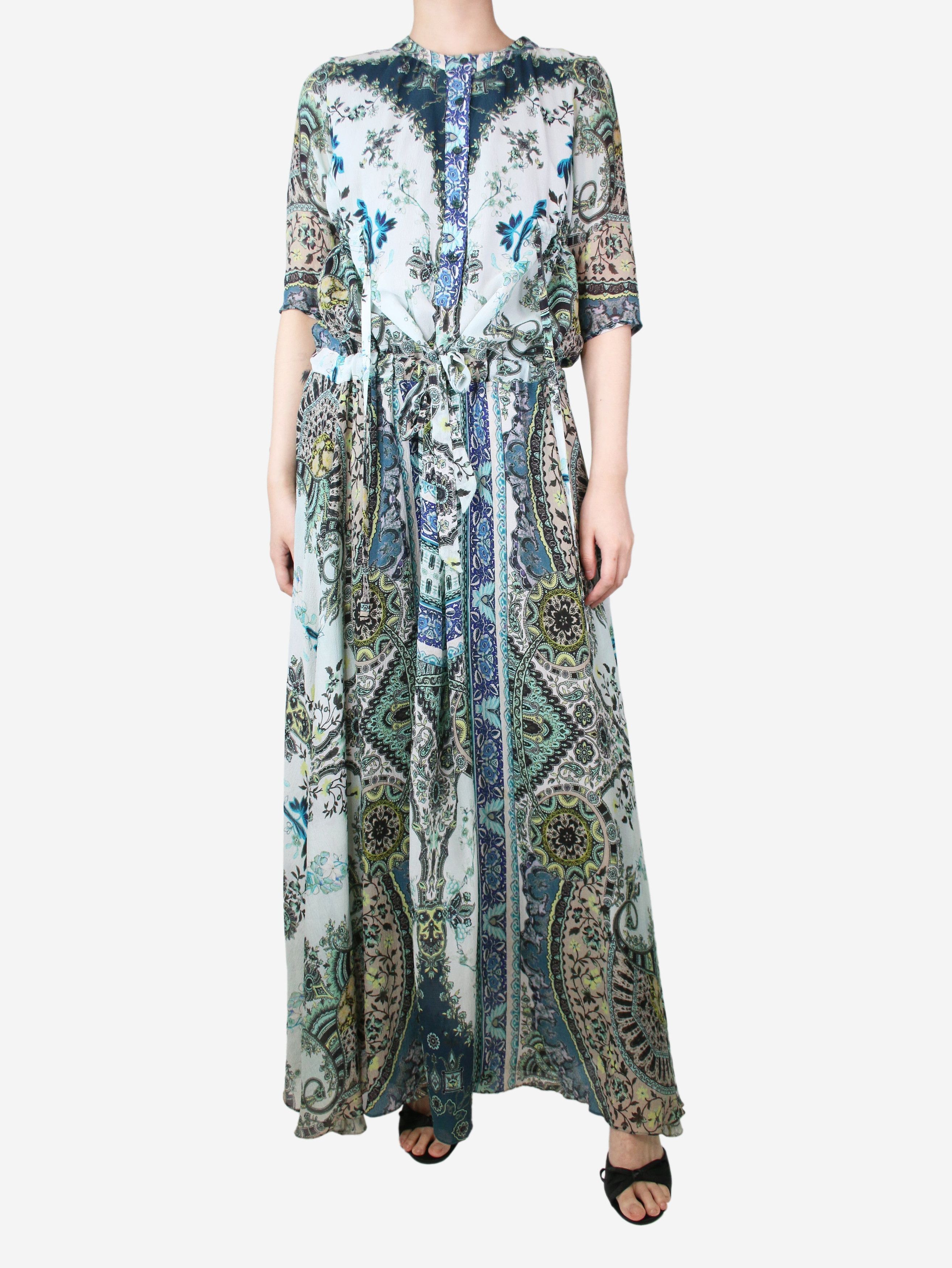 image of Etro Green Floral Printed Dress - Size Uk 8, Women's