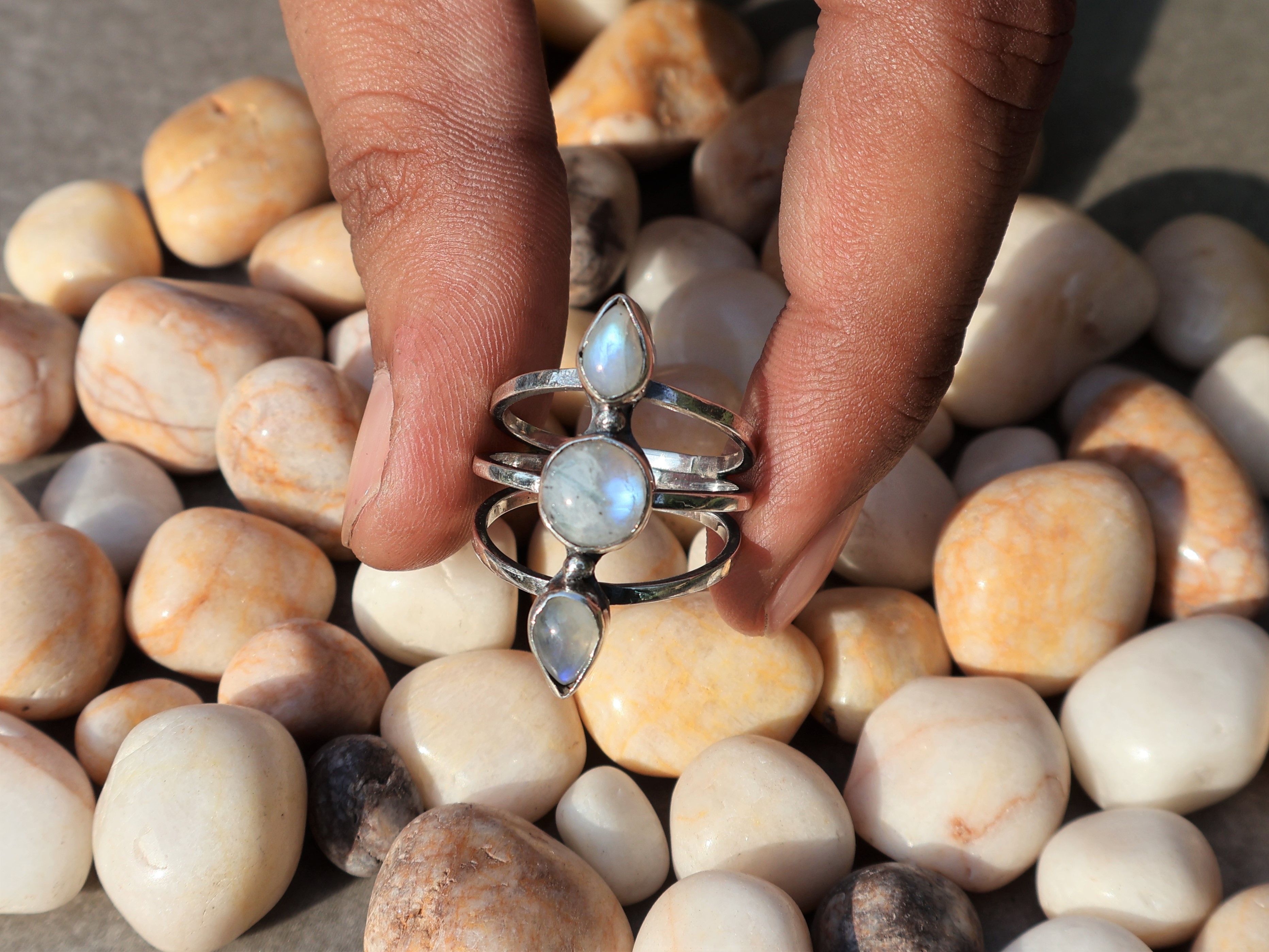 Handmade Rainbow Moonstone Ring, Sterling Silver Ring, Handmade Ring, Size ONE SIZE - 9 Thumbnail
