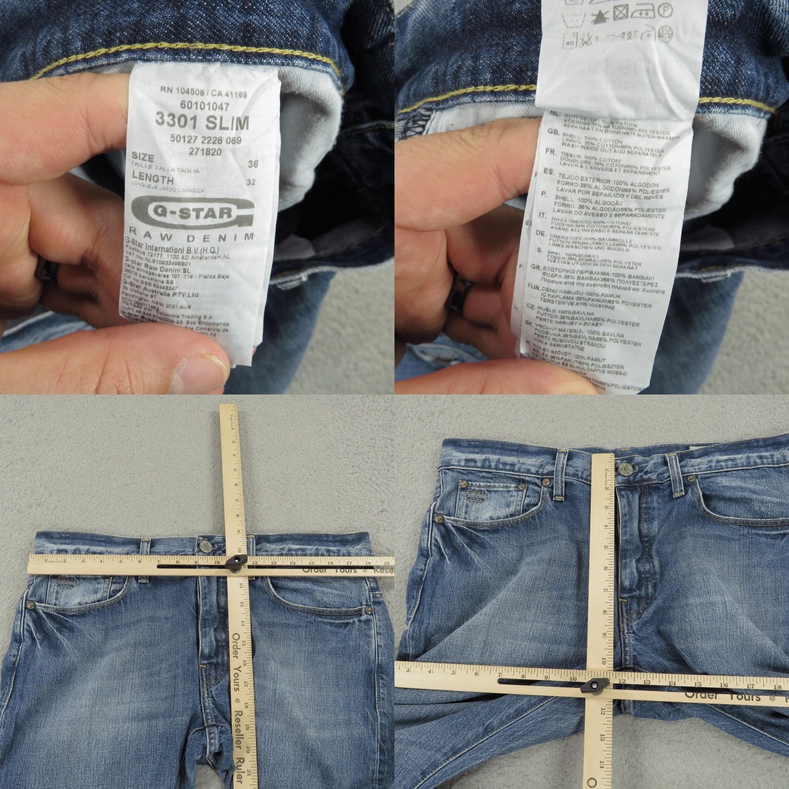 G-Star G Star Raw Jeans Mens 36x32 3301 Slim Light Washout Fades Denim Button Fly Jeans 5-Pocket Design Size US 36 / EU 52 - 8 Thumbnail