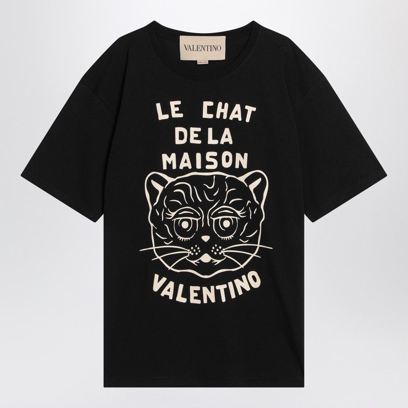 Valentino Black T-Shirt With Le Chat De La Maison Print
