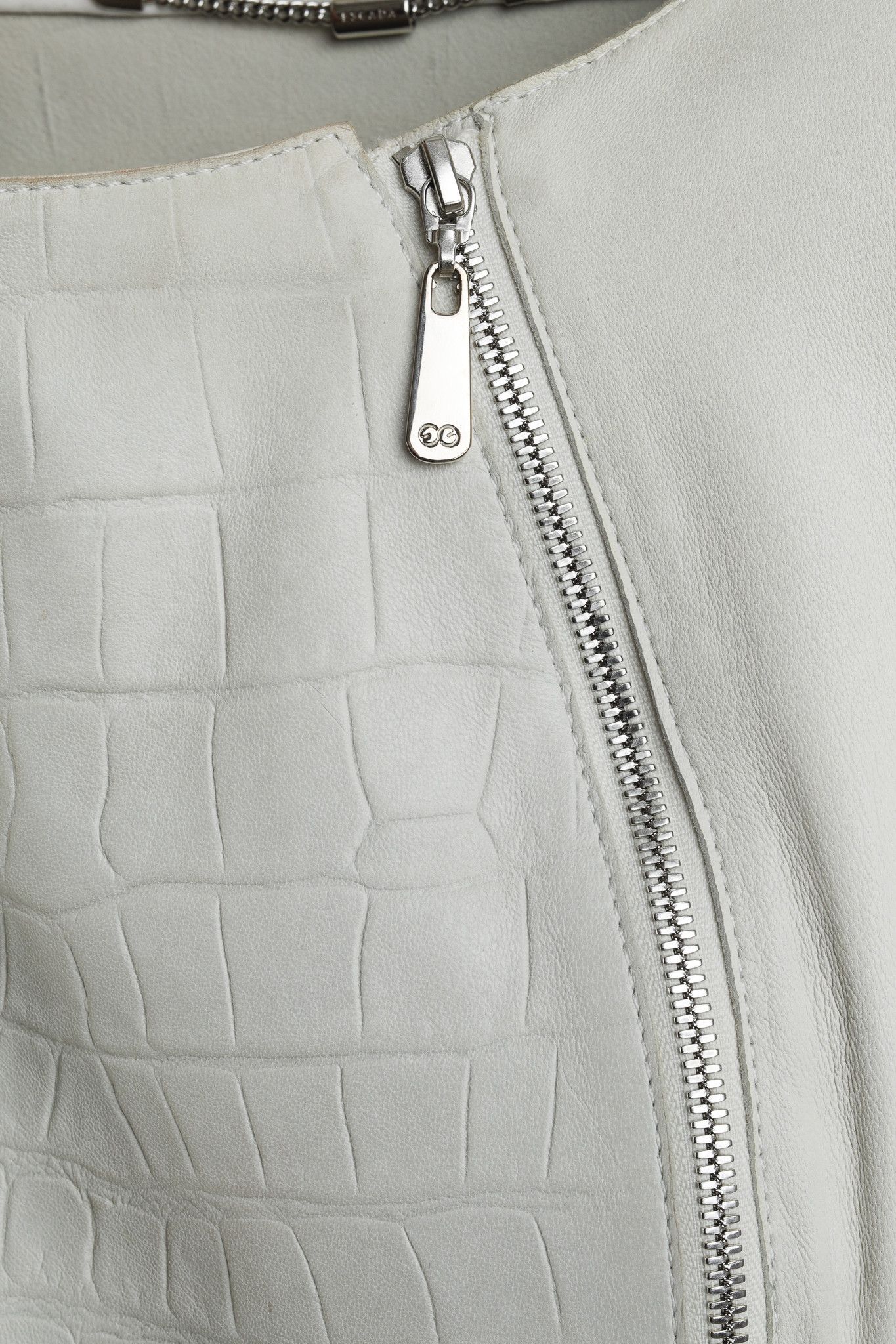 Escada Escada Lilly Off-White Croc-Embossed Leather Panelled Jacket Size L / US 10 / IT 46 - 8 Thumbnail