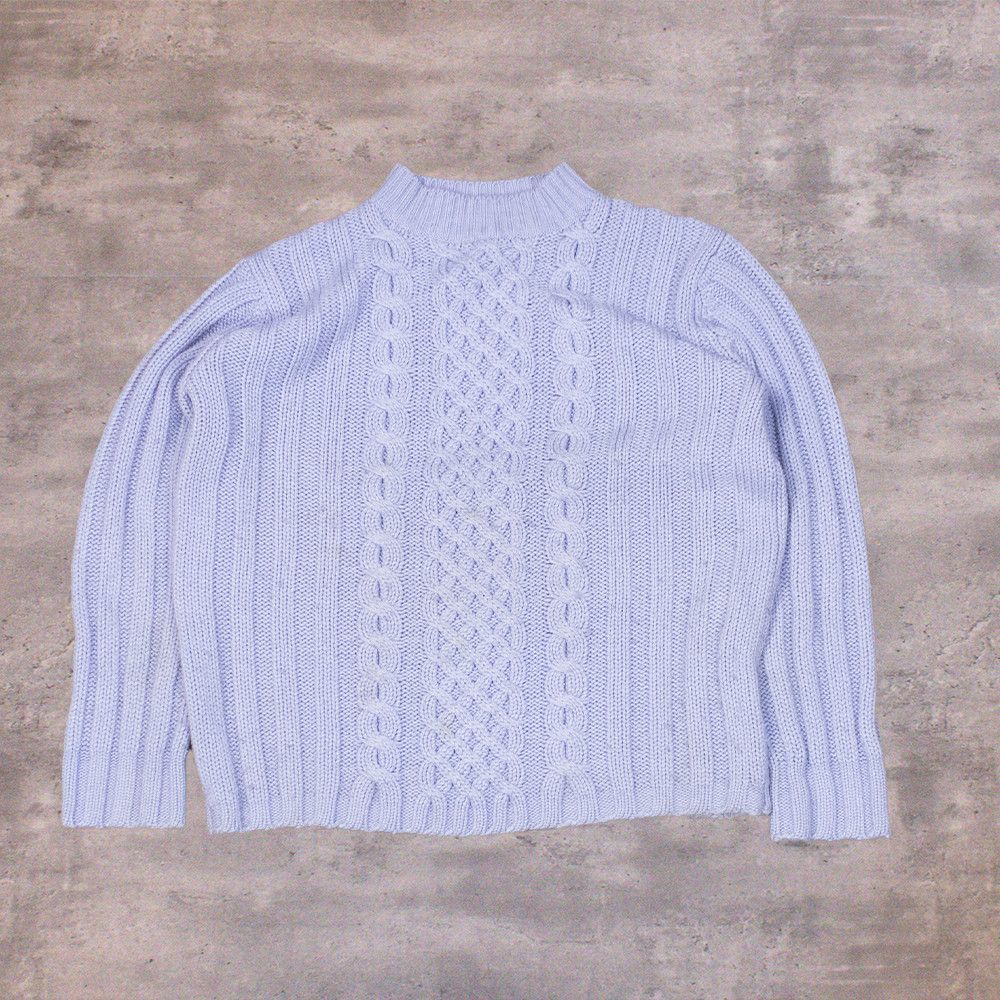 Vintage Vintage 1990's Cable Baby Blue Knitted Crew Neck Sweater Size US M / EU 48-50 / 2 - 1 Thumbnail