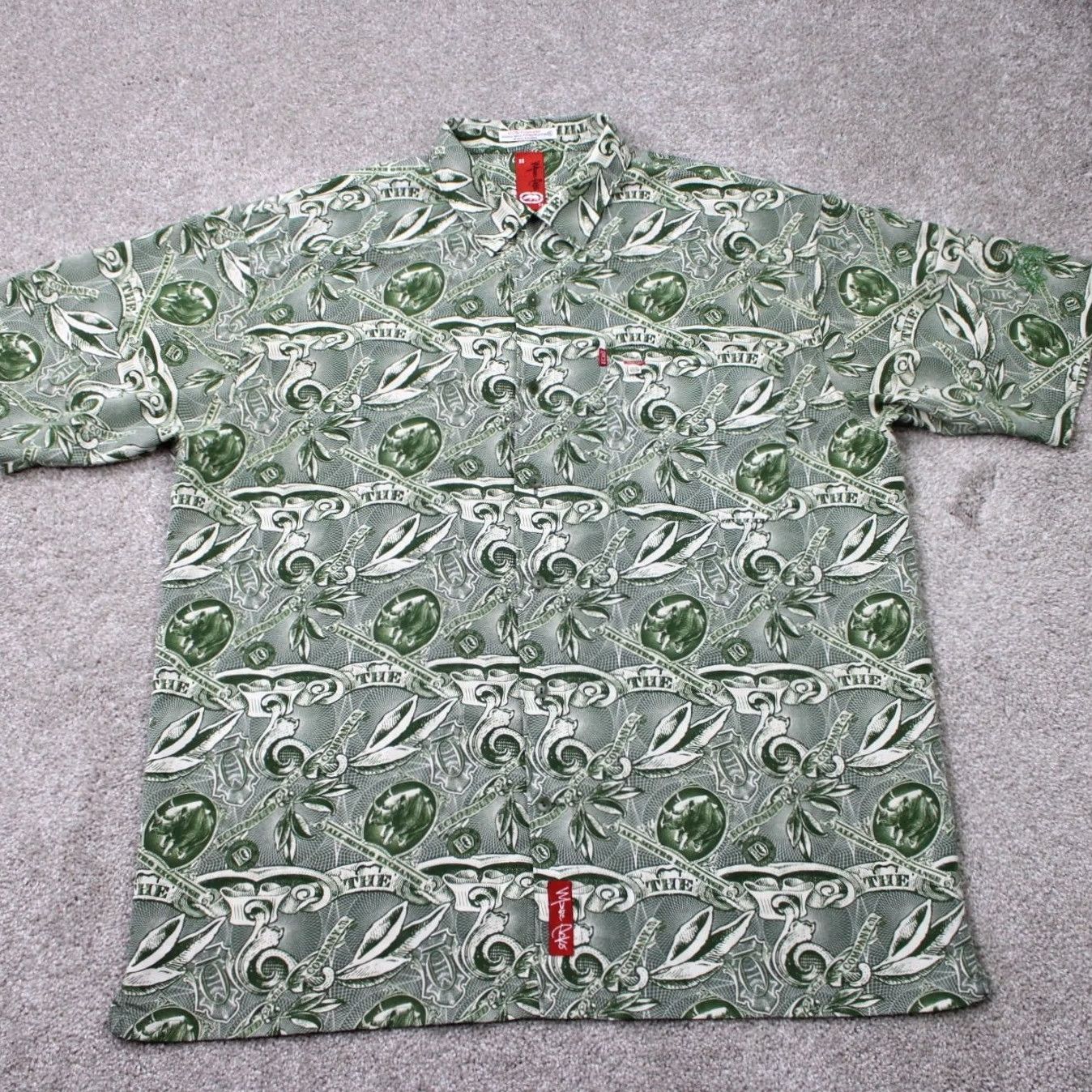 Ecko Unltd. VTG Marc Ecko Polo Shirt Mens XL Green All Over Print S/S Tie Button Embroidered Casual Polo Shirt Size US XL / EU 56 / 4 - 2 Thumbnail
