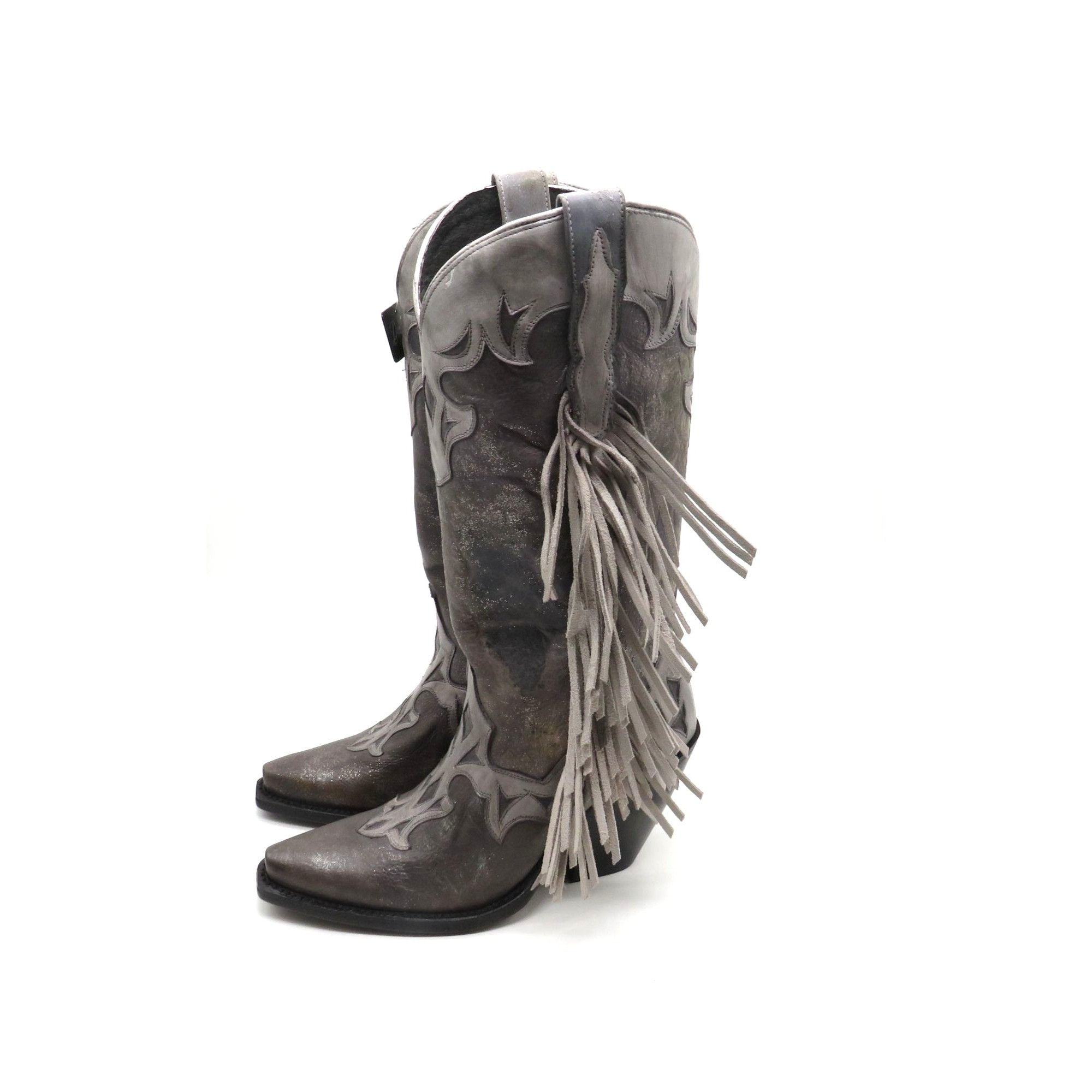 Dan Post Dan Post Womens Grey Metallic Fringe Leather Cowboy Boots Si Size US 6.5 / IT 36.5 - 5 Thumbnail