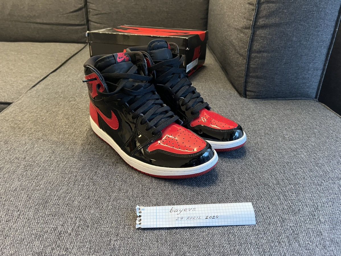 image of Jordan Nike Jordan 1 Retro High Patent Red Shoes, Men's (Size 10)