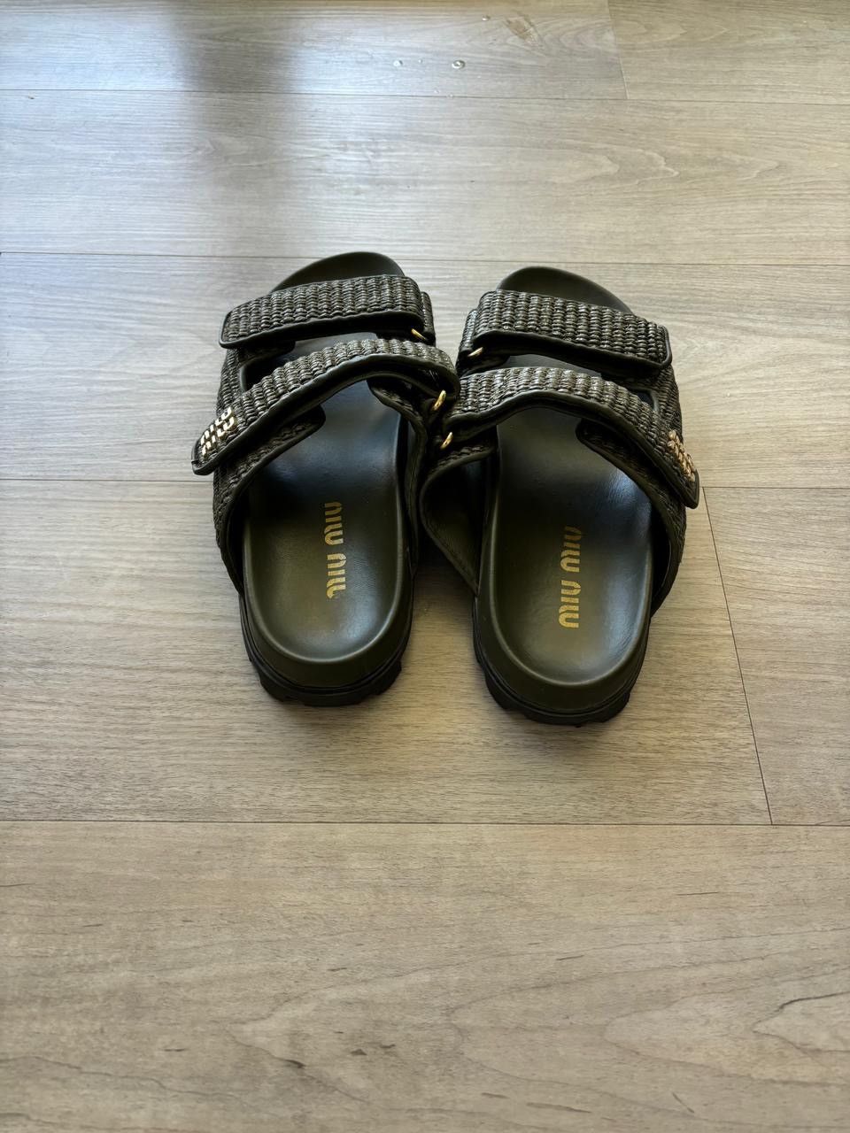 Miu Miu Miu Miu Raffia-effect woven fabric slides Size US 8.5 / IT 38.5 - 4 Thumbnail