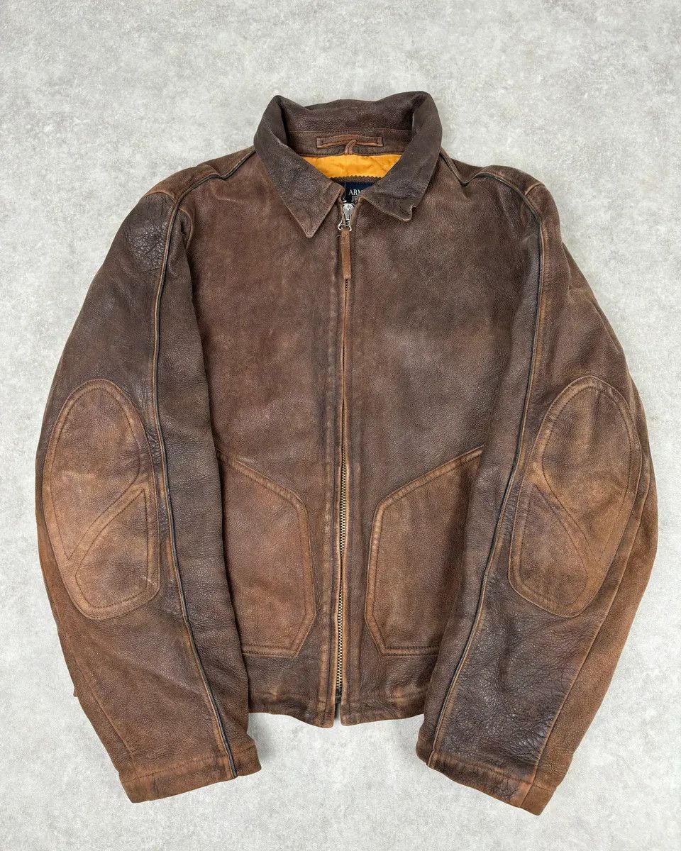 Armani 2000s Armani Biker Brown Faded Leather Jacket Size US L / EU 52-54 / 3 - 1 Thumbnail