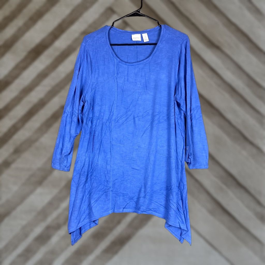 Vintage Chico's Zenergy Womens Blouse Blue Asymmetrical Tunic 3/4 Sleeve Roll Tab 2 (L) Size L / US 10 / IT 46 - 1 Thumbnail