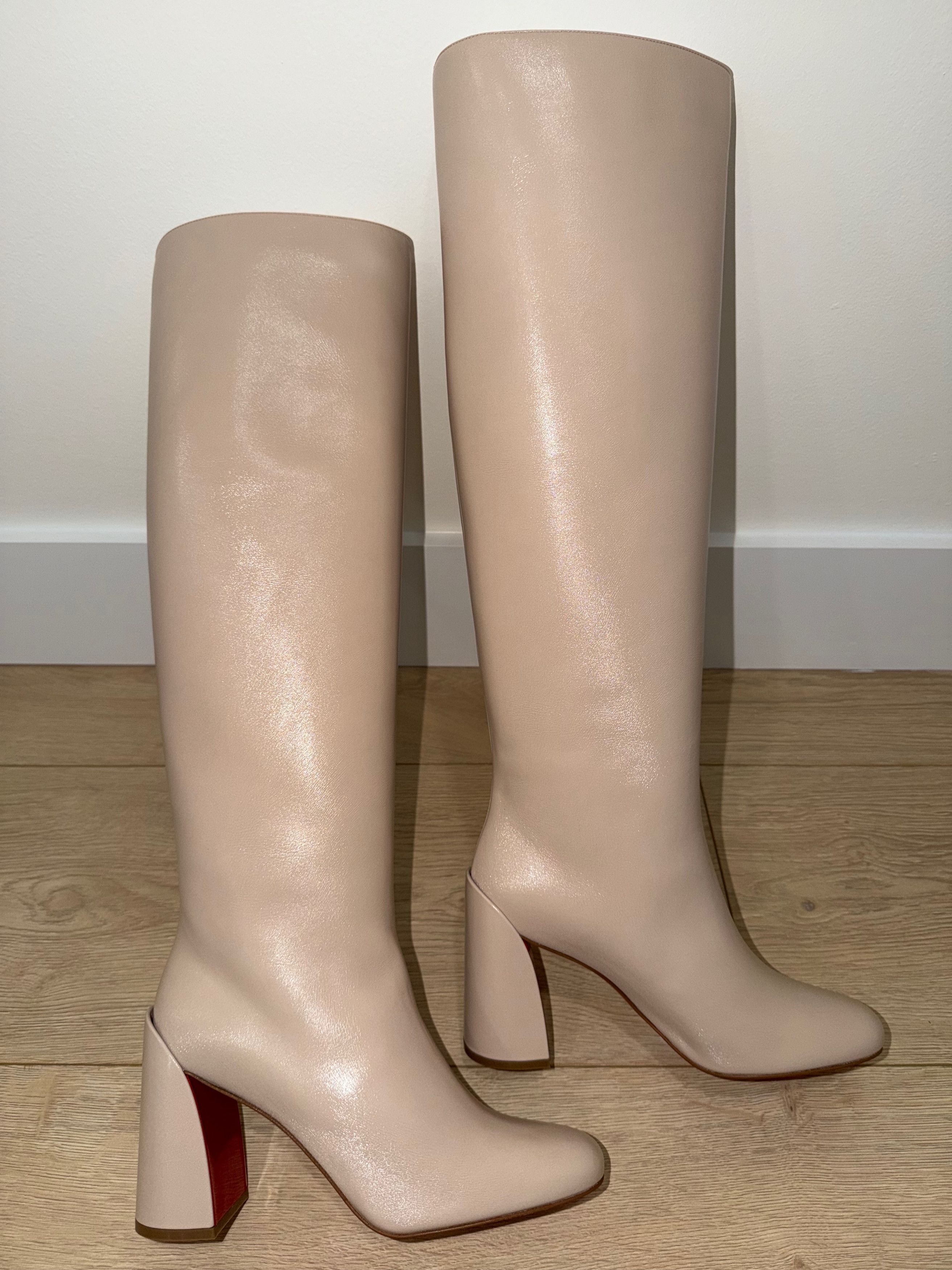 Christian Louboutin Janitta 85 Pearl Beige Sugar Leather Knee High Heel Boot 37 Size US 7 / IT 37 - 10 Thumbnail