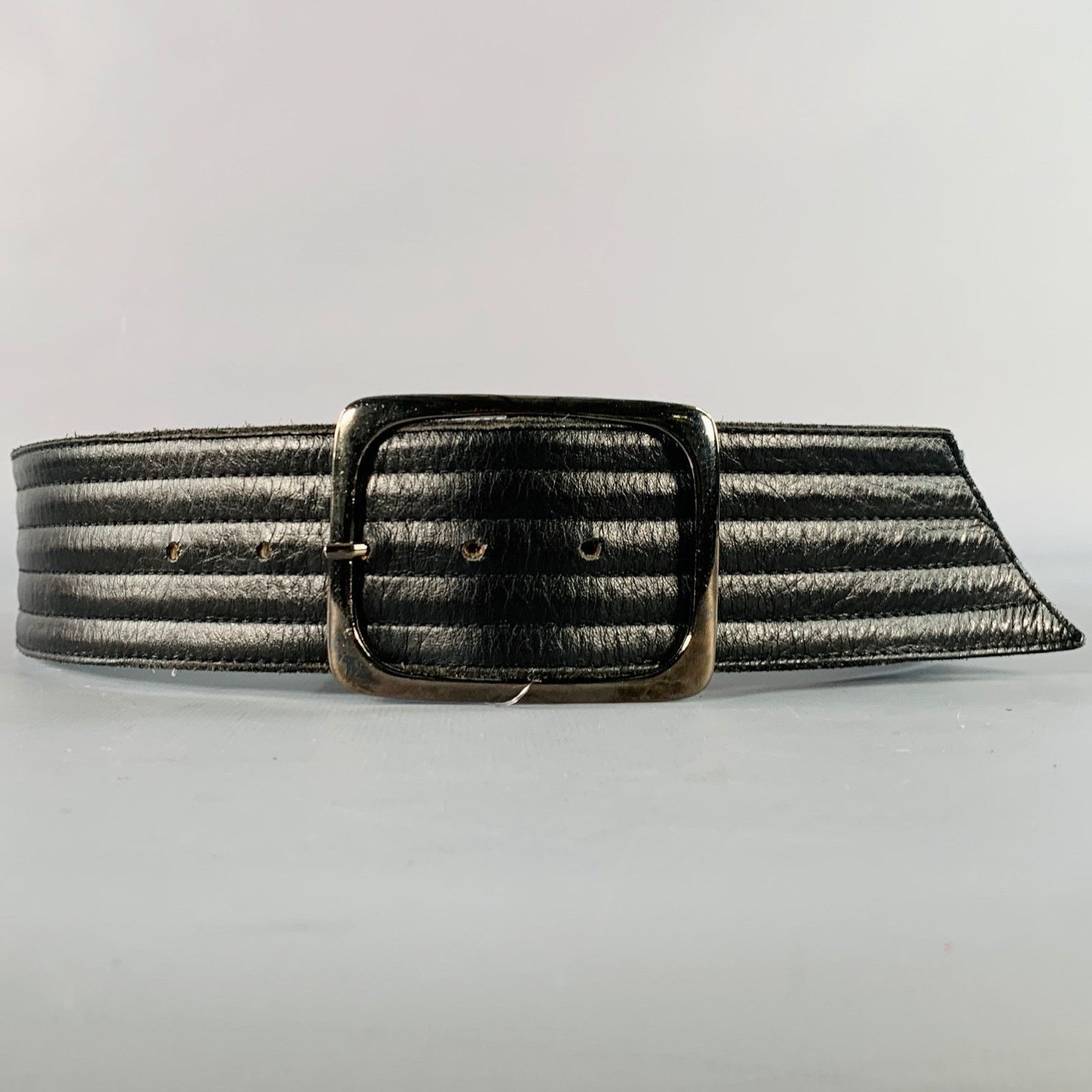 Yves Saint Laurent YVES SAINT LAURENT Size M Black Quilted Leather Belt Size ONE SIZE - 1 Thumbnail