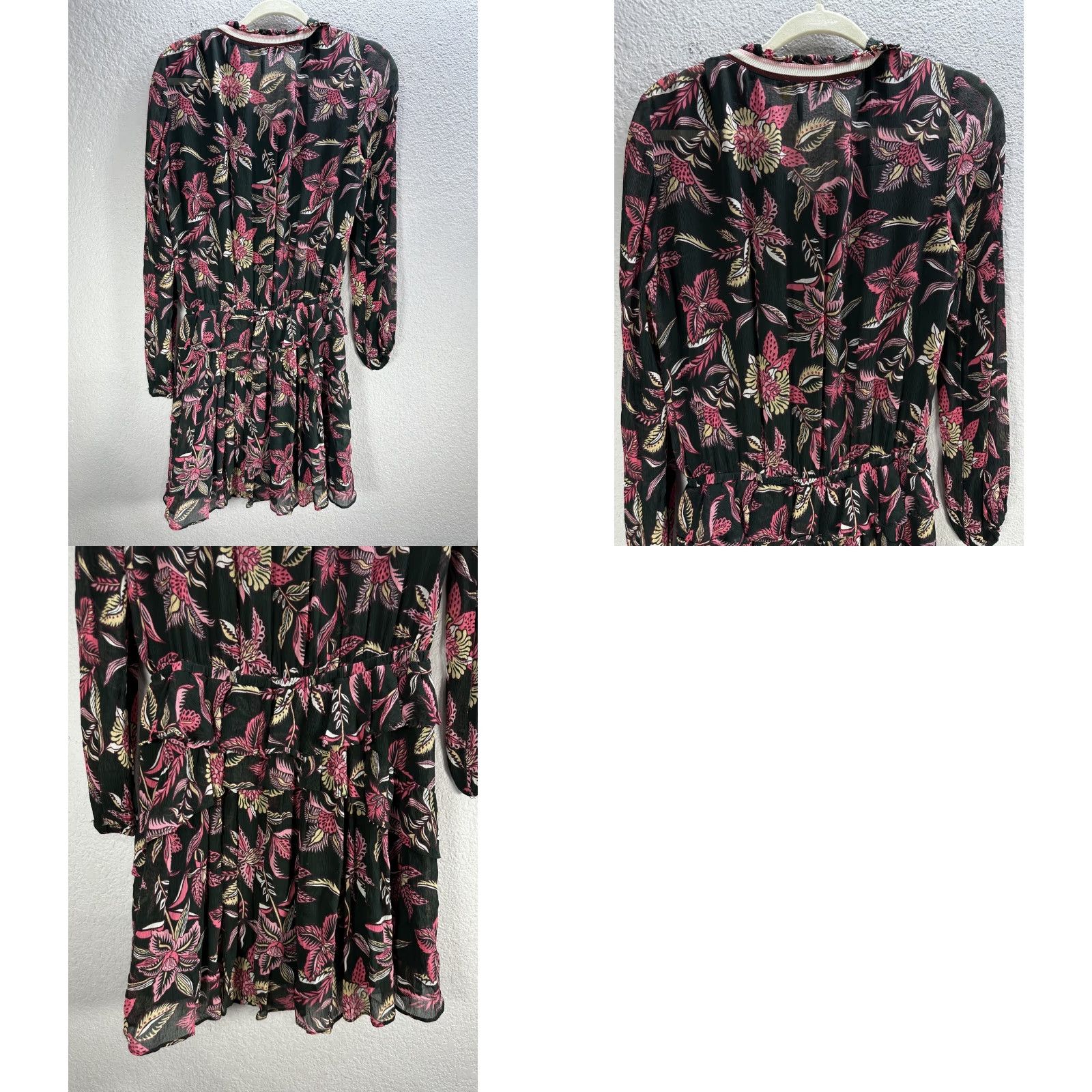 Maison Scotch Womens Maison Scotch Black Pink Floral Shirt Dress Flared Long Sleeve Sheer Sz S Size S / US 4 / IT 40 - 8 Thumbnail