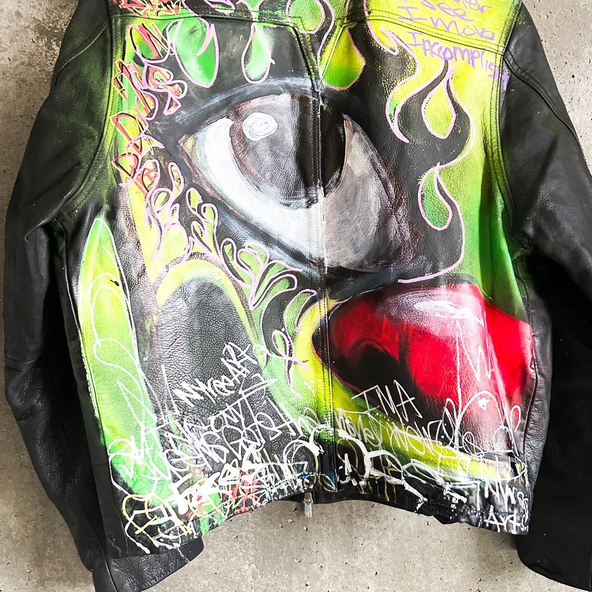 No Maintenance 1/1 Hand Painted Scribble Face Leather Jacket YVL opium Size US M / EU 48-50 / 2 - 4 Thumbnail