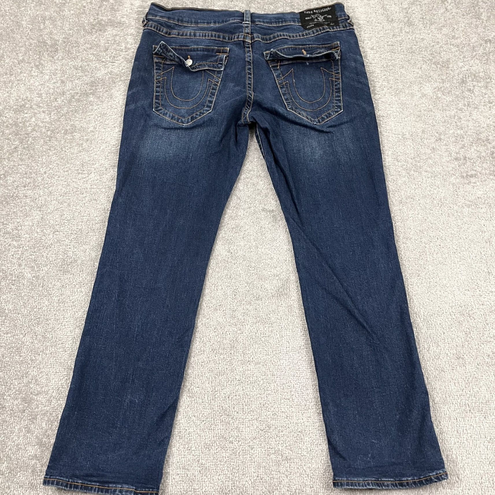 True Religion TRUE RELIGION Ricky Jeans Mens 38 x 31 Blue Relaxed Straight Stretch Flap Pocket Denim 5-Pocket Design Mens Jeans Ricky 90s Grunge Hip Hop - blue Size US 38 / EU 54 - 3 Thumbnail