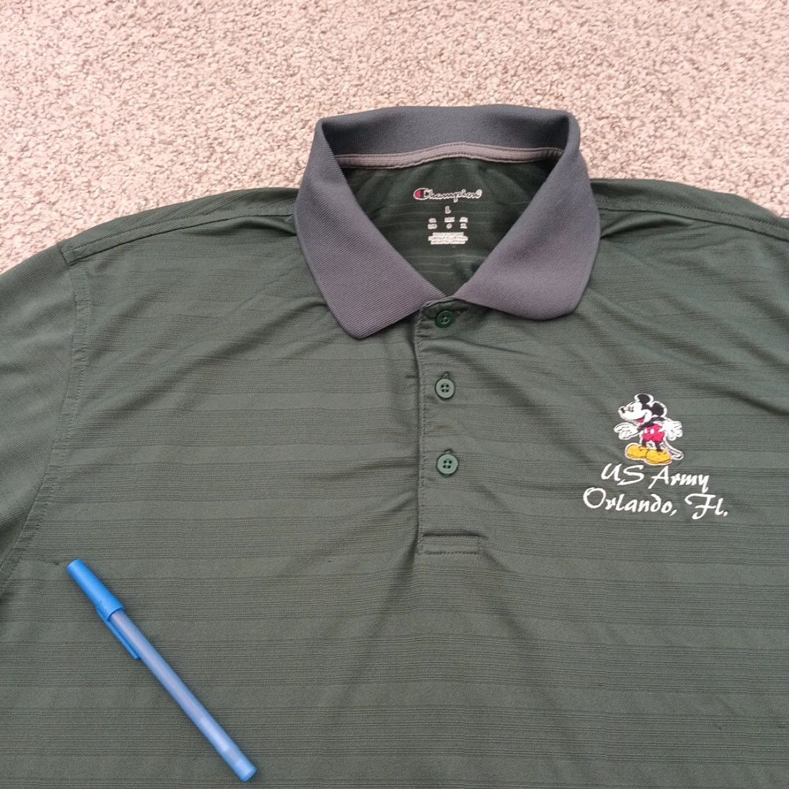 Champion Champion Polo Shirt Mens L Green Striped Mickey US Army Orlando Short Sleeve Size US L / EU 52-54 / 3 - 2 Thumbnail