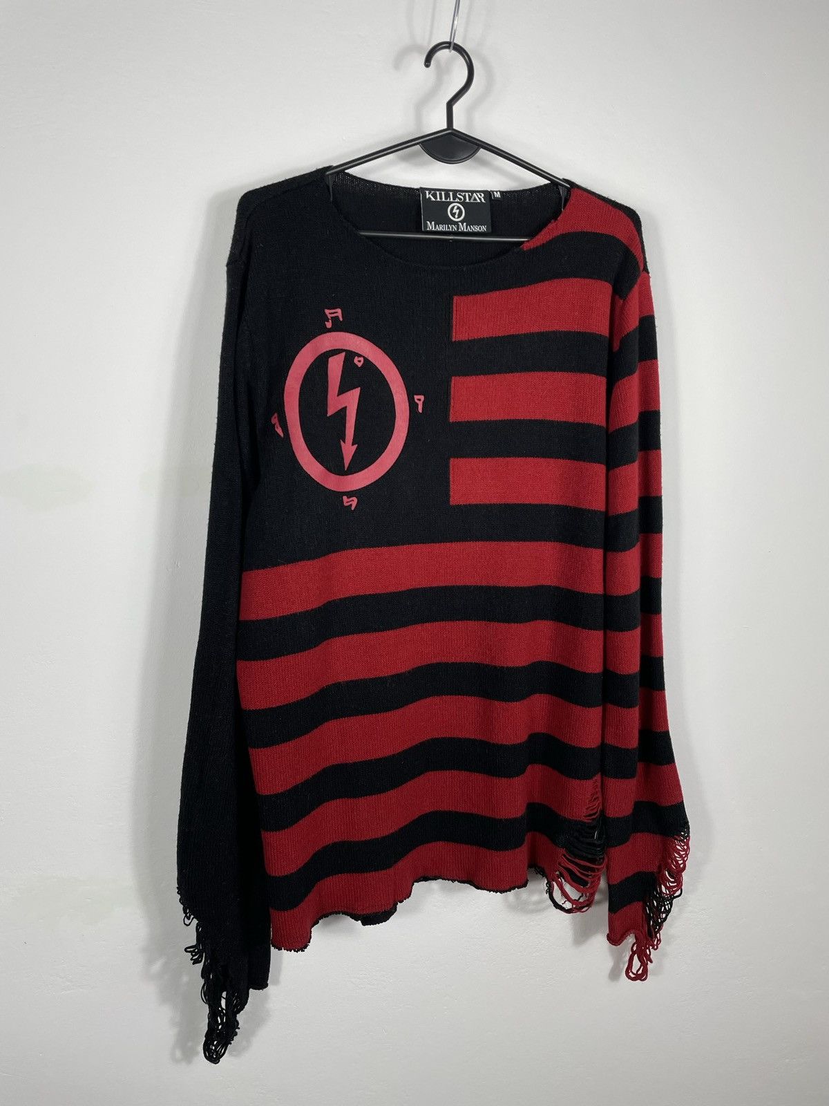 Band Tees × Killstar × Marilyn Manson MARLYN MANSON KILLSTAR STRIPED SWEATER FABRIC DISTRESSED Size US M / EU 48-50 / 2 - 2 Thumbnail
