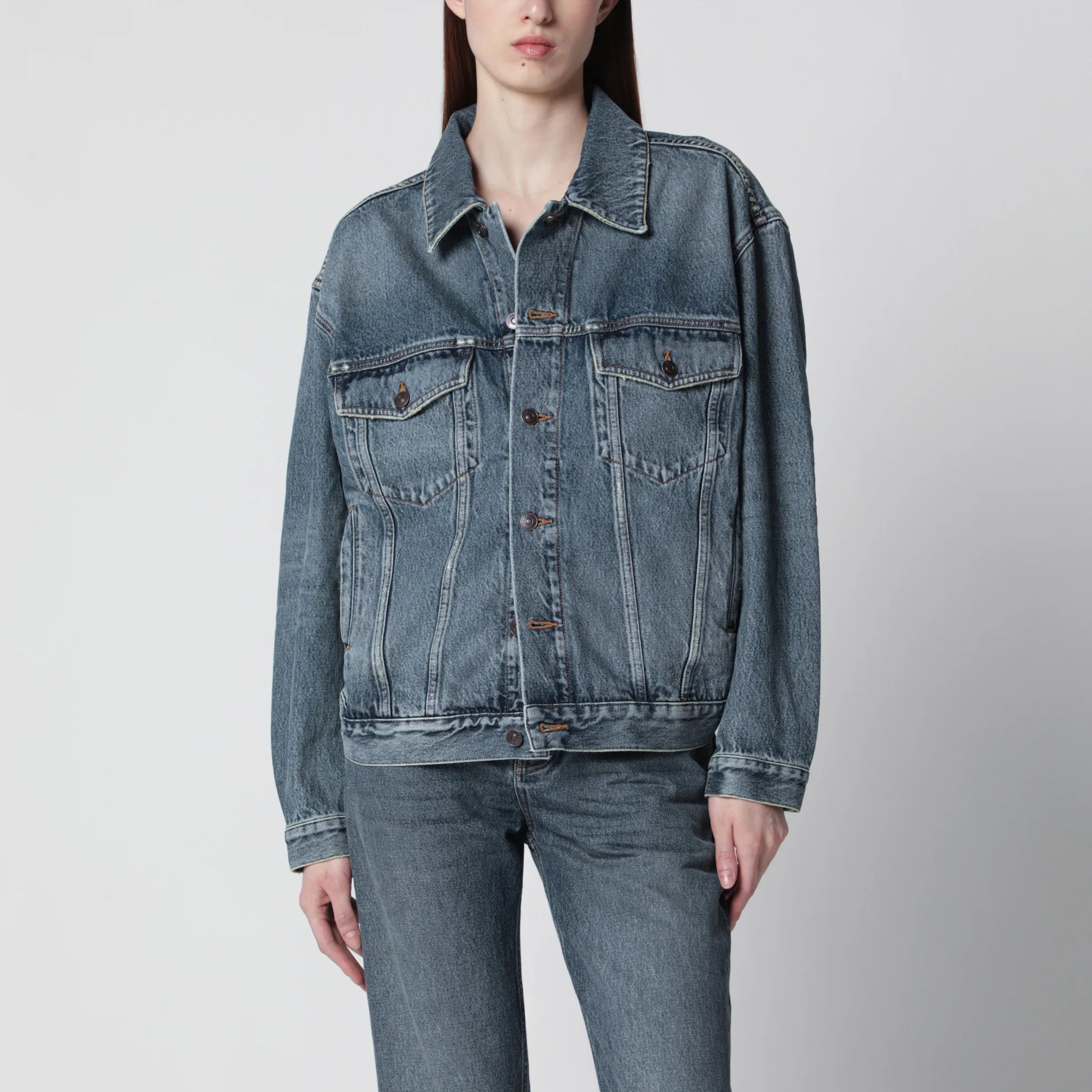 Balenciaga o1d2blof0426 Cotton Denim Jacket in Dirty Blue Size XS / US 0-2 / IT 36-38 - 1 Thumbnail