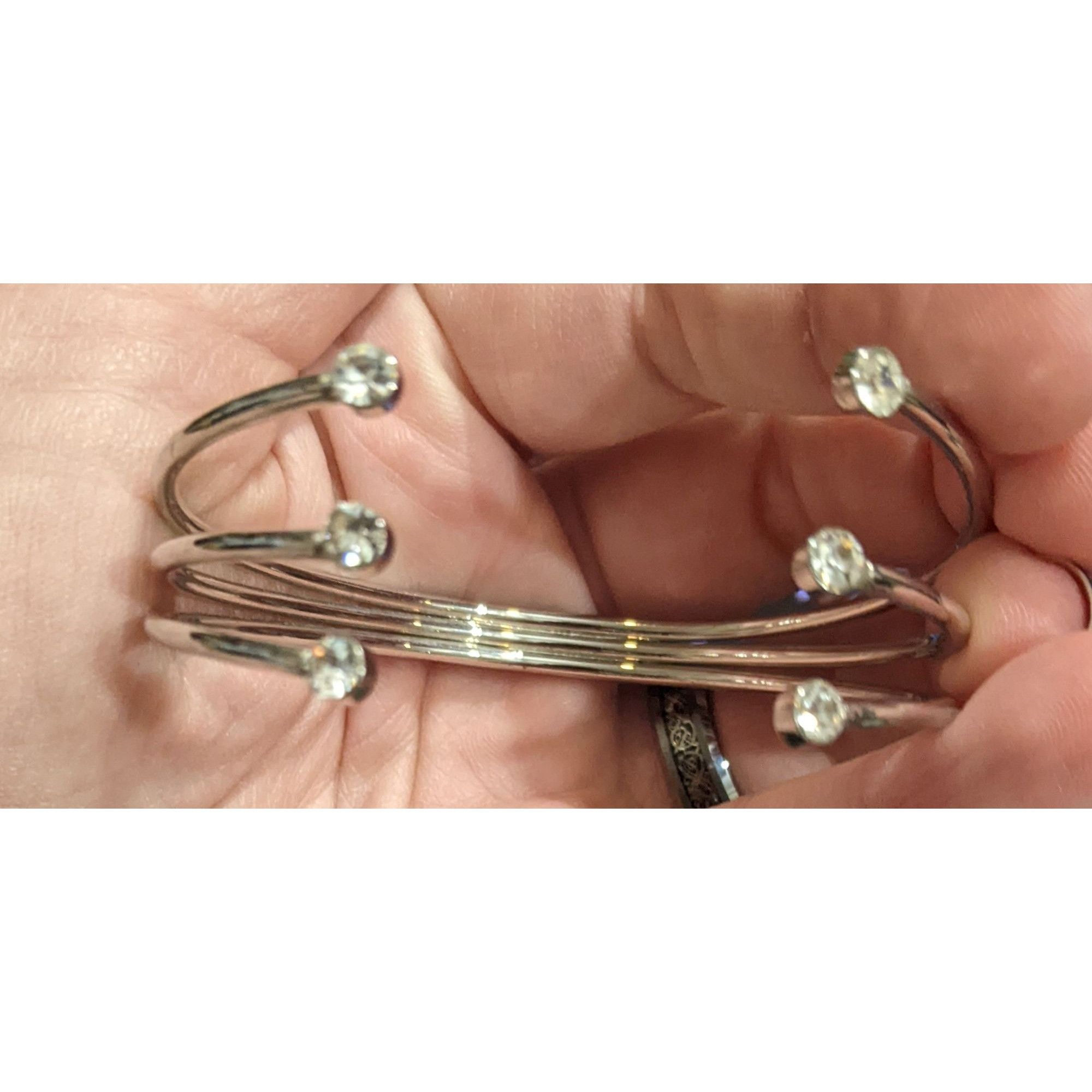 Other Silver Rhinestone Open Cuff Bangle Bracelet Size ONE SIZE - 3 Thumbnail