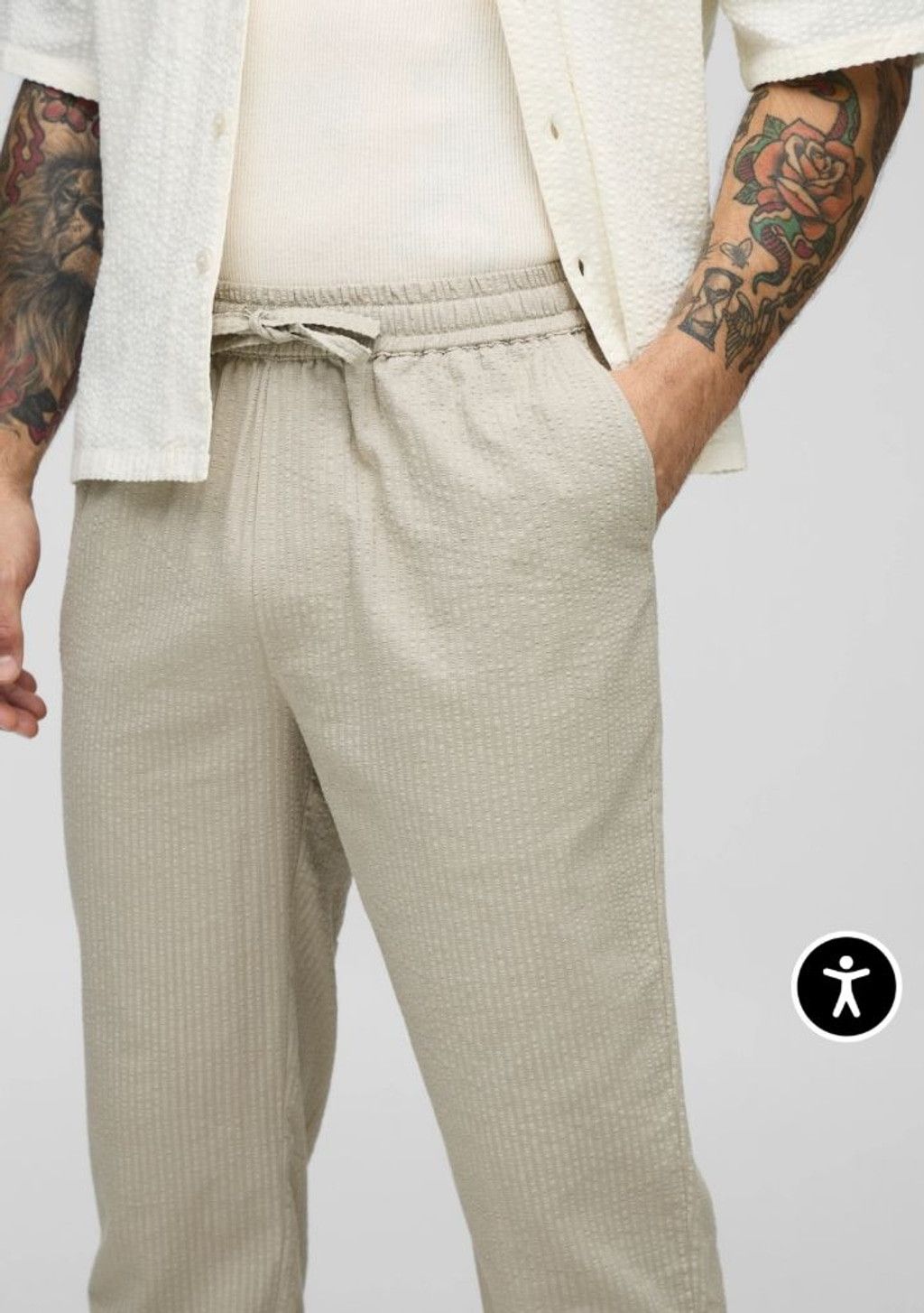 Boohoo Men's boohooMAN Slim Fit Seersucker Trousers M Light Grey Size US 42 / EU 58 - 2 Thumbnail
