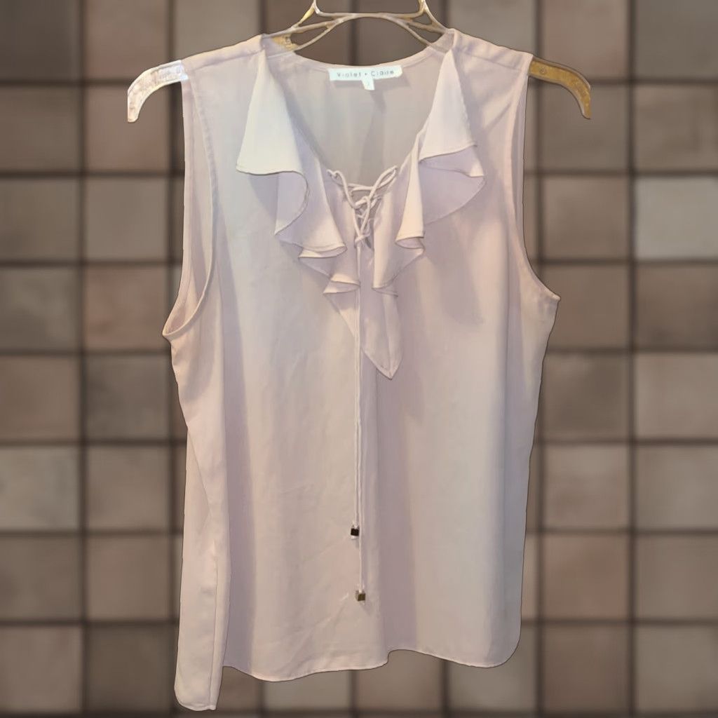 Vintage Violet & Claire Blouse Shirt Womens Size S Sleeveless Chiffon Ruffle V-Neck Beige Size S / US 4 / IT 40 - 1 Thumbnail