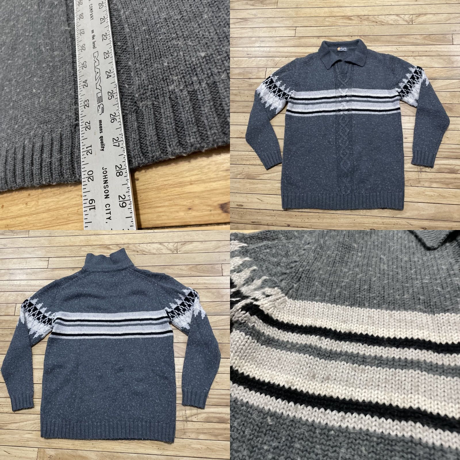Vintage VINTAGE URIGHT Wool Sweater Cable-Knit Fair Isle Nordic Fisherman Cowl Long Sleeve Adult L Gray Wool Pullover Mens Size US L / EU 52-54 / 3 - 9 Thumbnail