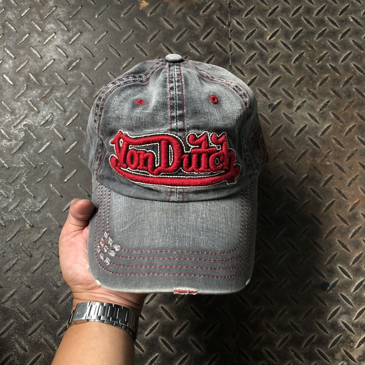 Von Dutch 🚫 SOLD 🚫 Vondutch Spell Out Distressed Hat Greywashed Size ONE SIZE - 1 Thumbnail