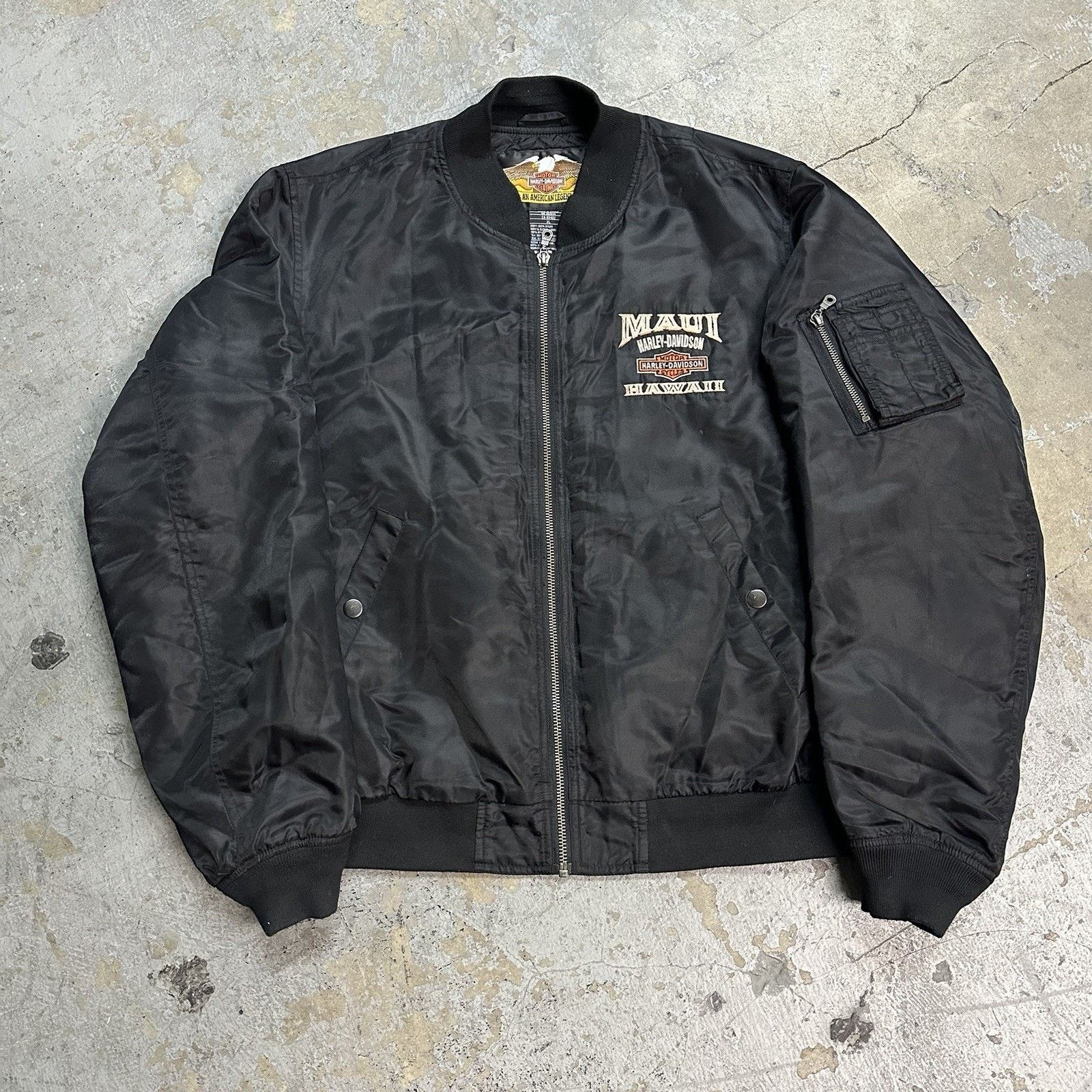 Harley Davidson Harley Davidson Maui Hawaii Black Flyer Bomber Jacket Sz L Size US L / EU 52-54 / 3 - 1 Thumbnail